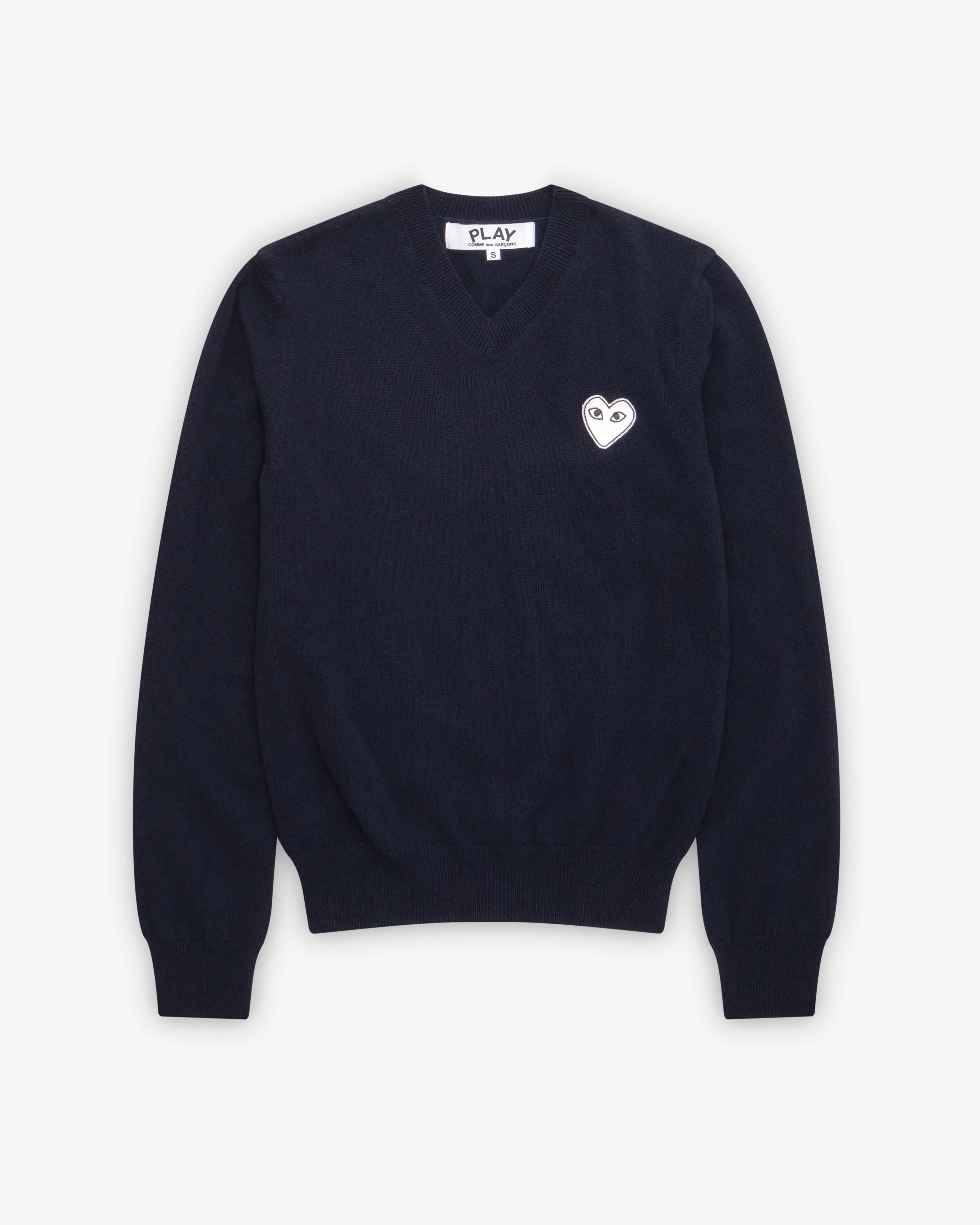 navy white-heart V-neck