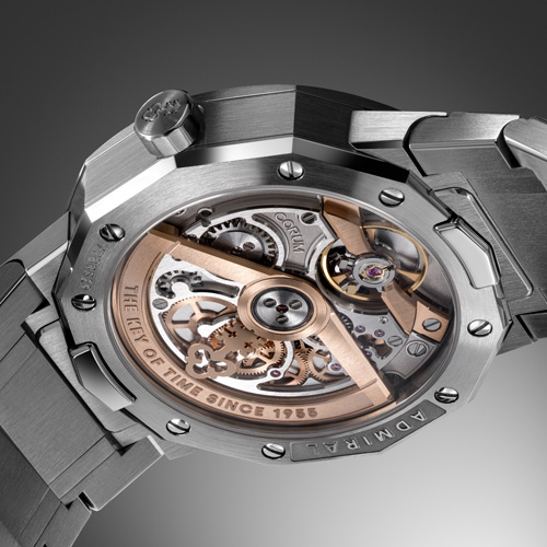 Caseback detail of the openworked calibre
