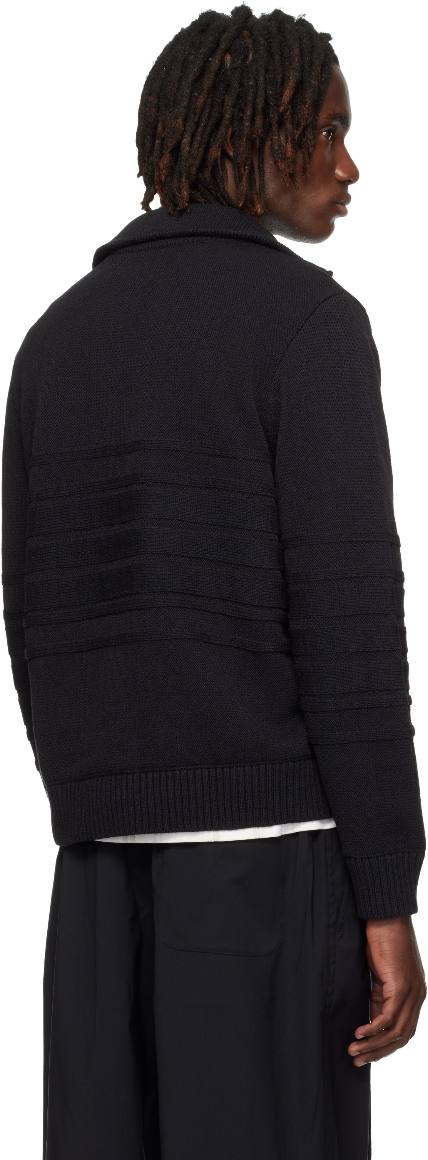 black tape knit polo back