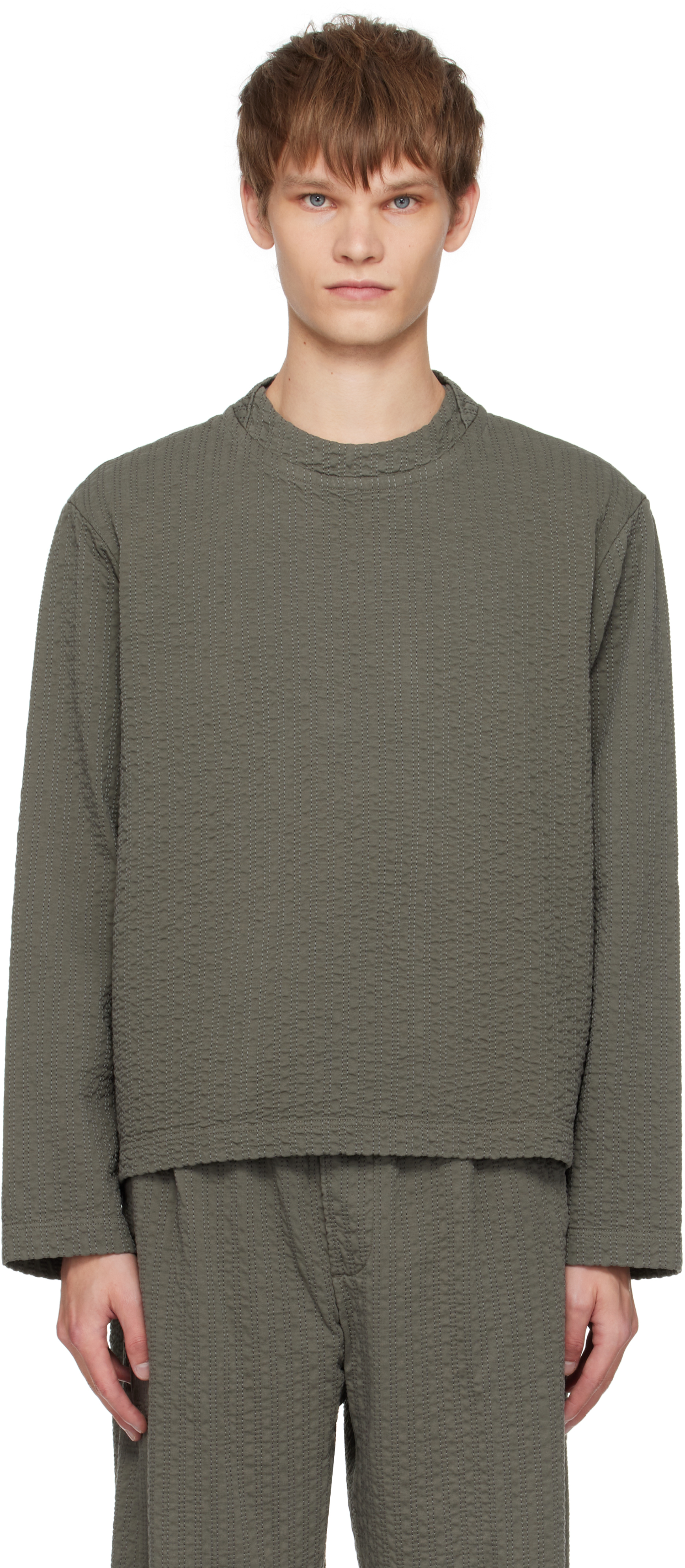 olive linestitch smock front