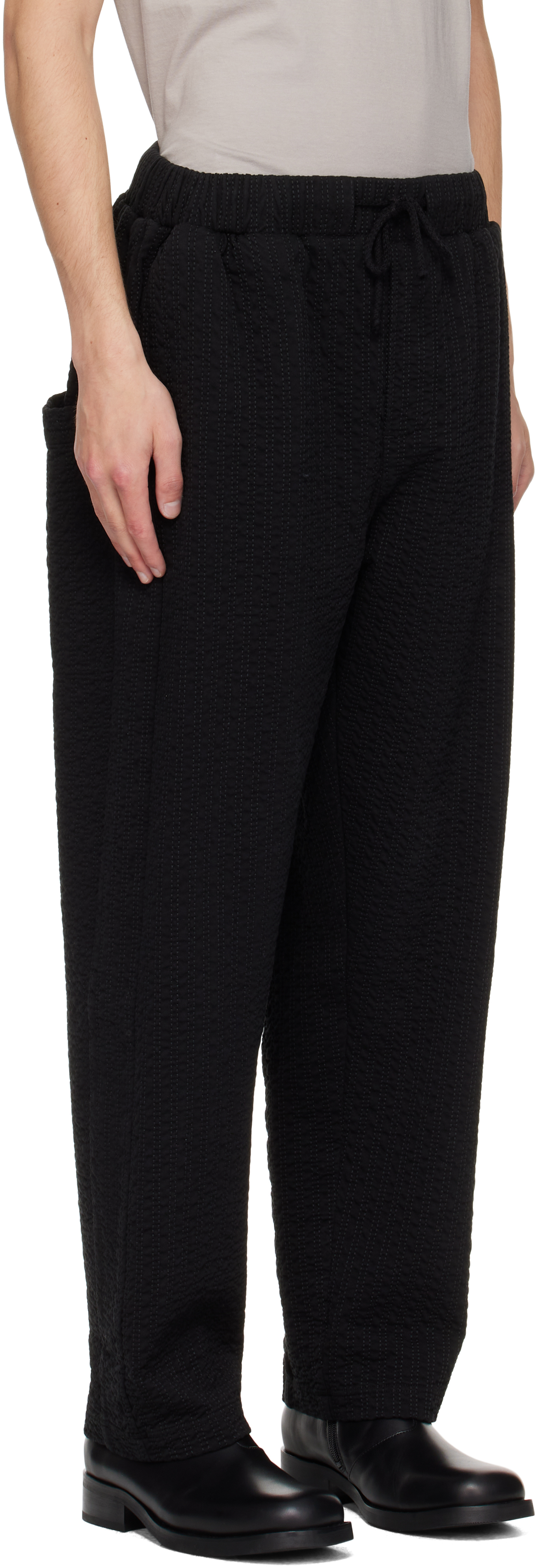 black linestitch trousers side