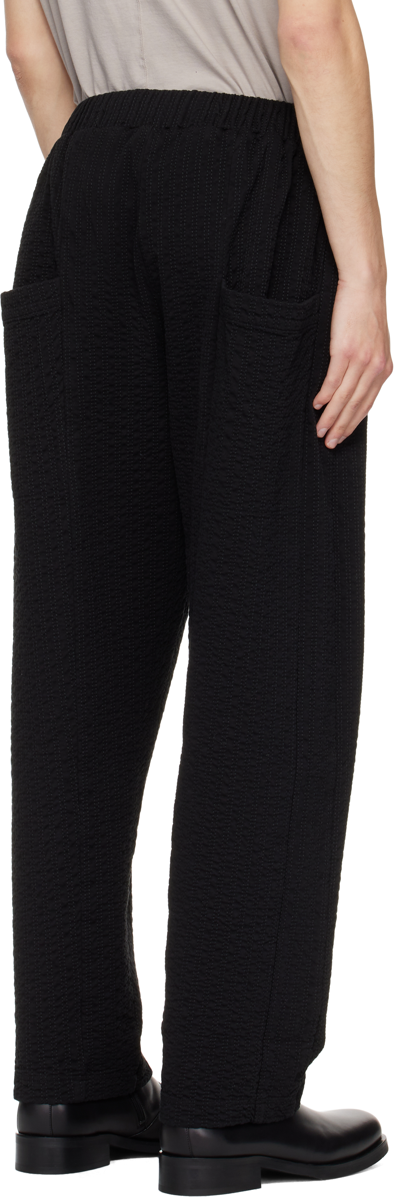 black linestitch trousers back