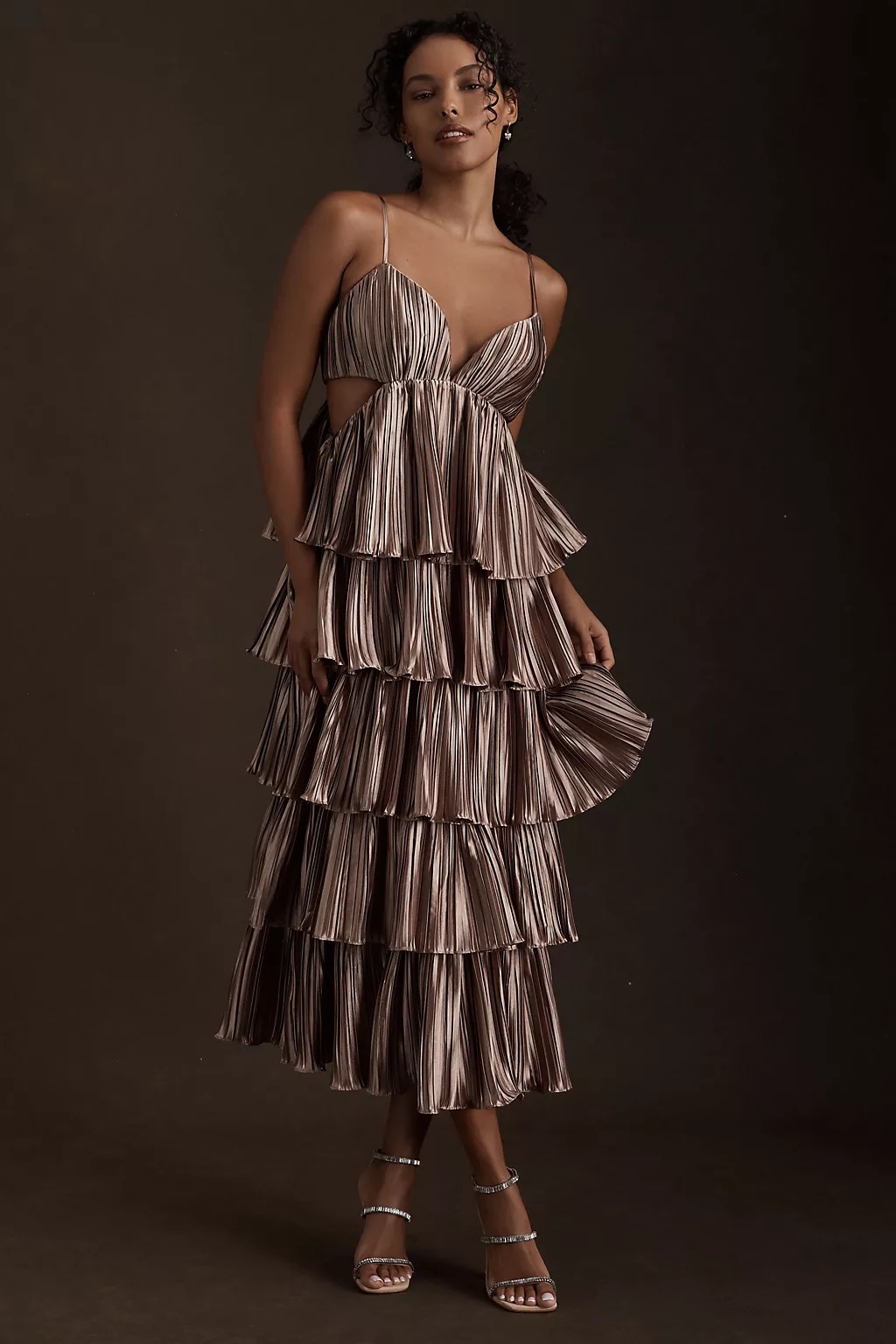 Brenna metallic pleated cutout midi from the capsule