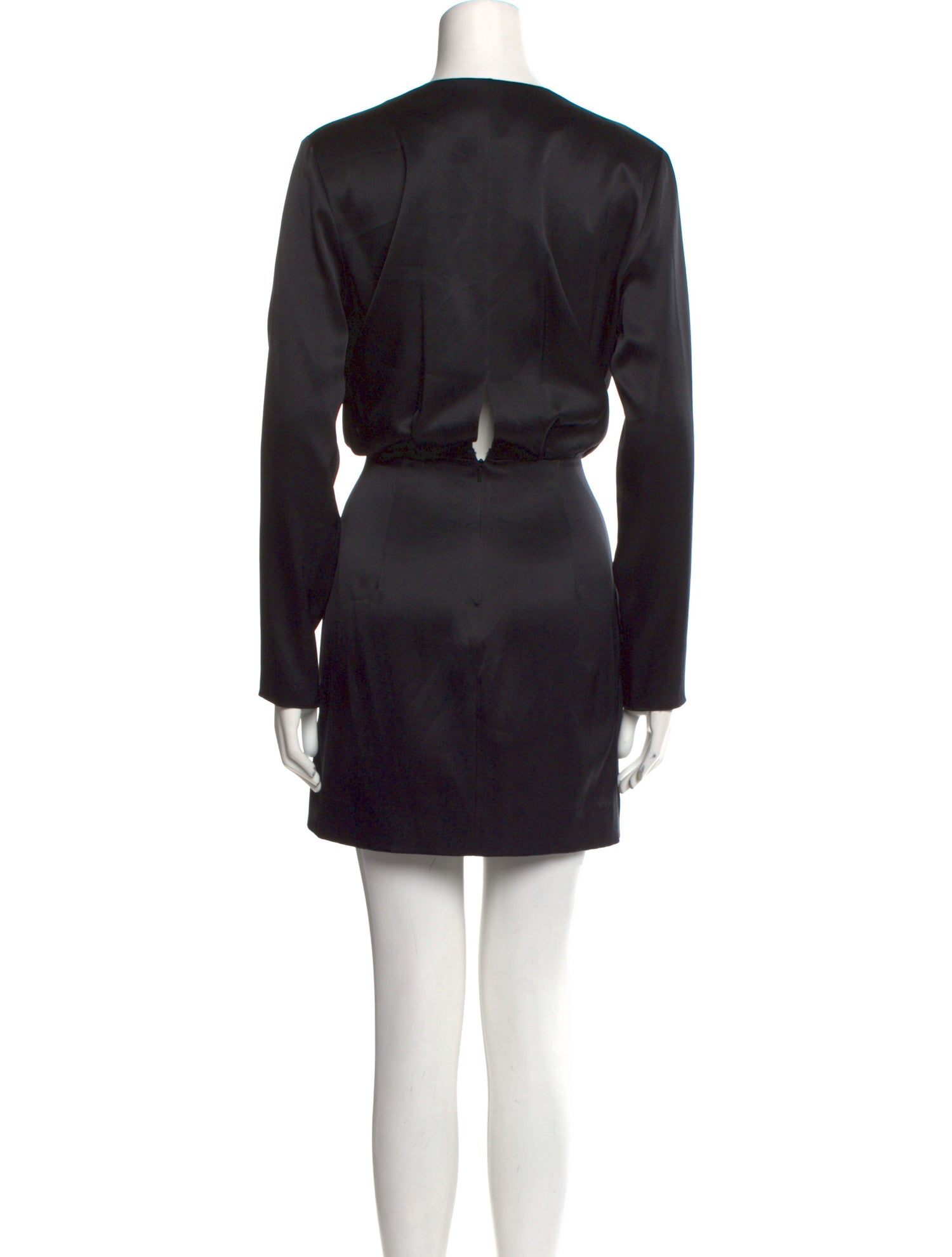 Black silk mini dress — back and strap detail