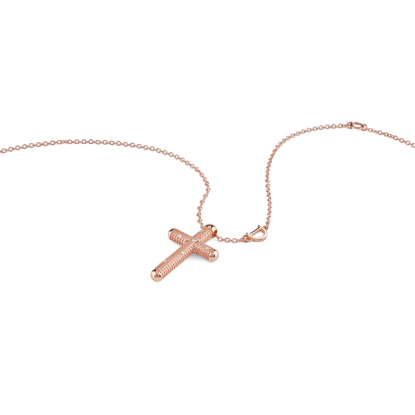 Cross pendant shown flat with chain