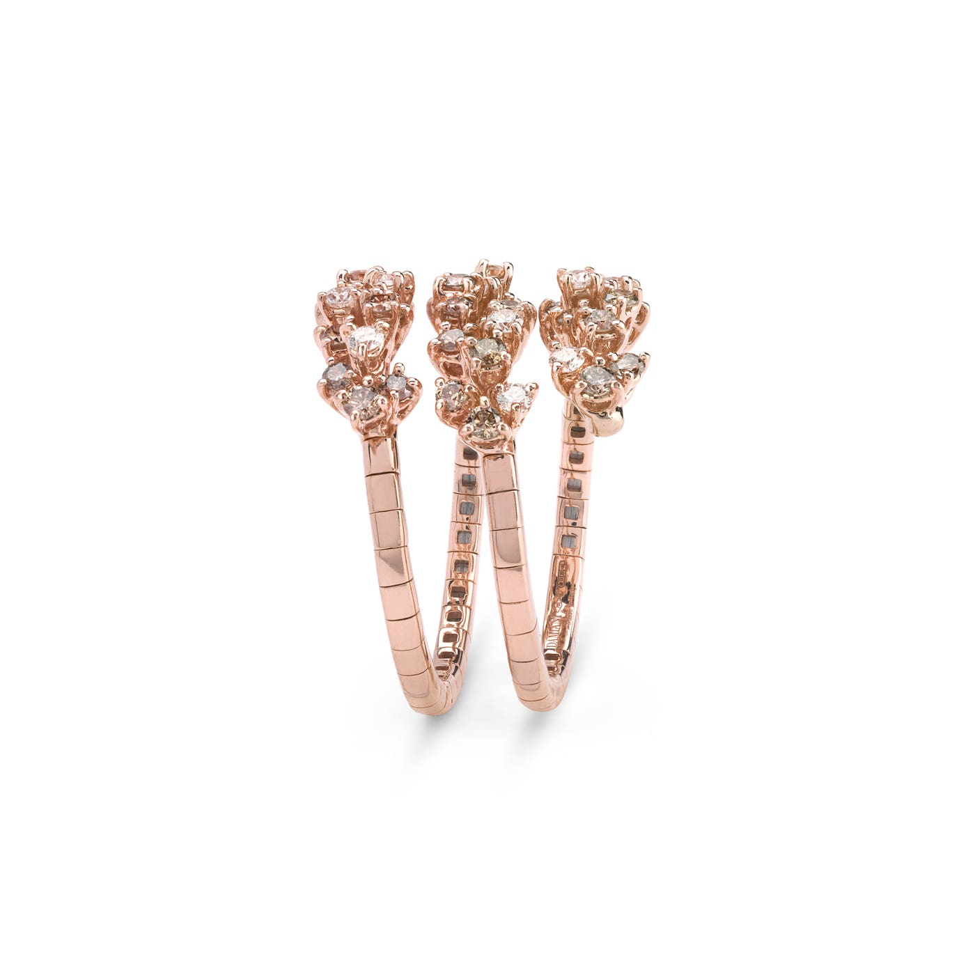 Three-stone cluster detail in white diamonds