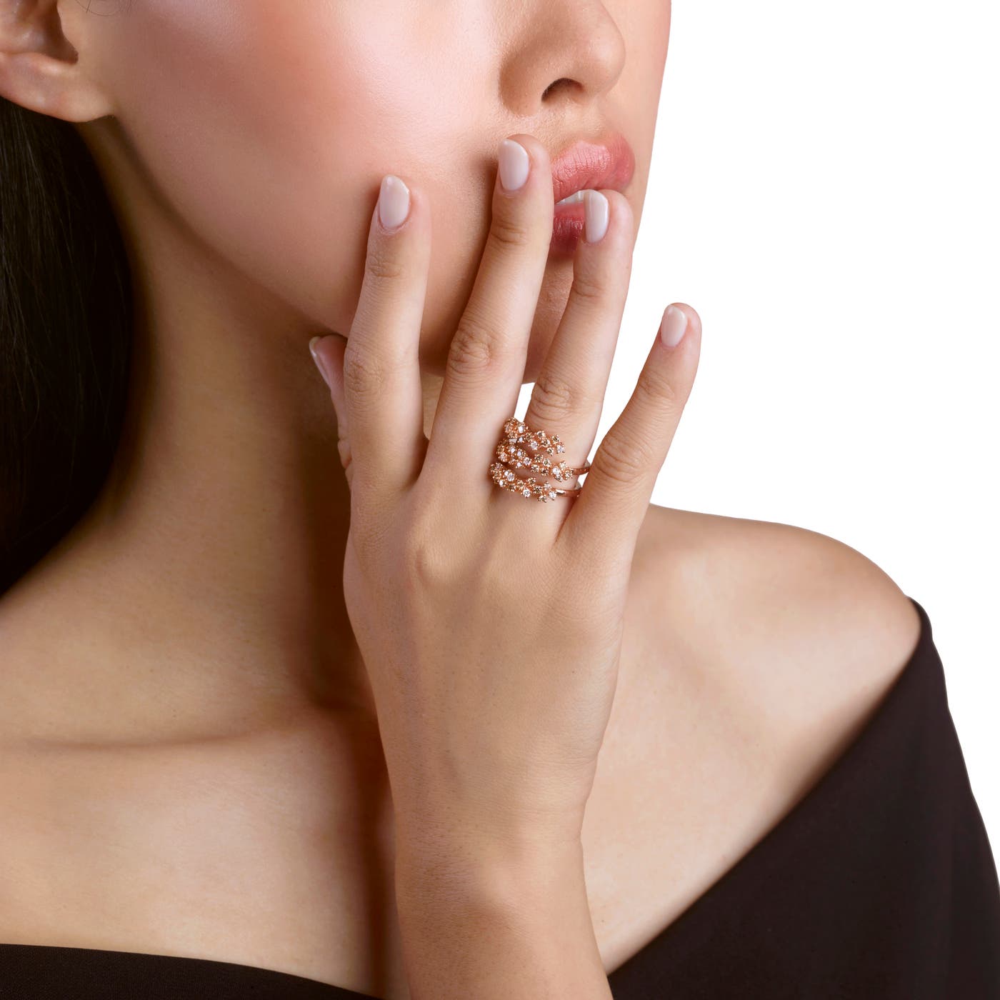 Wide Mimosa ring with floral cluster layout