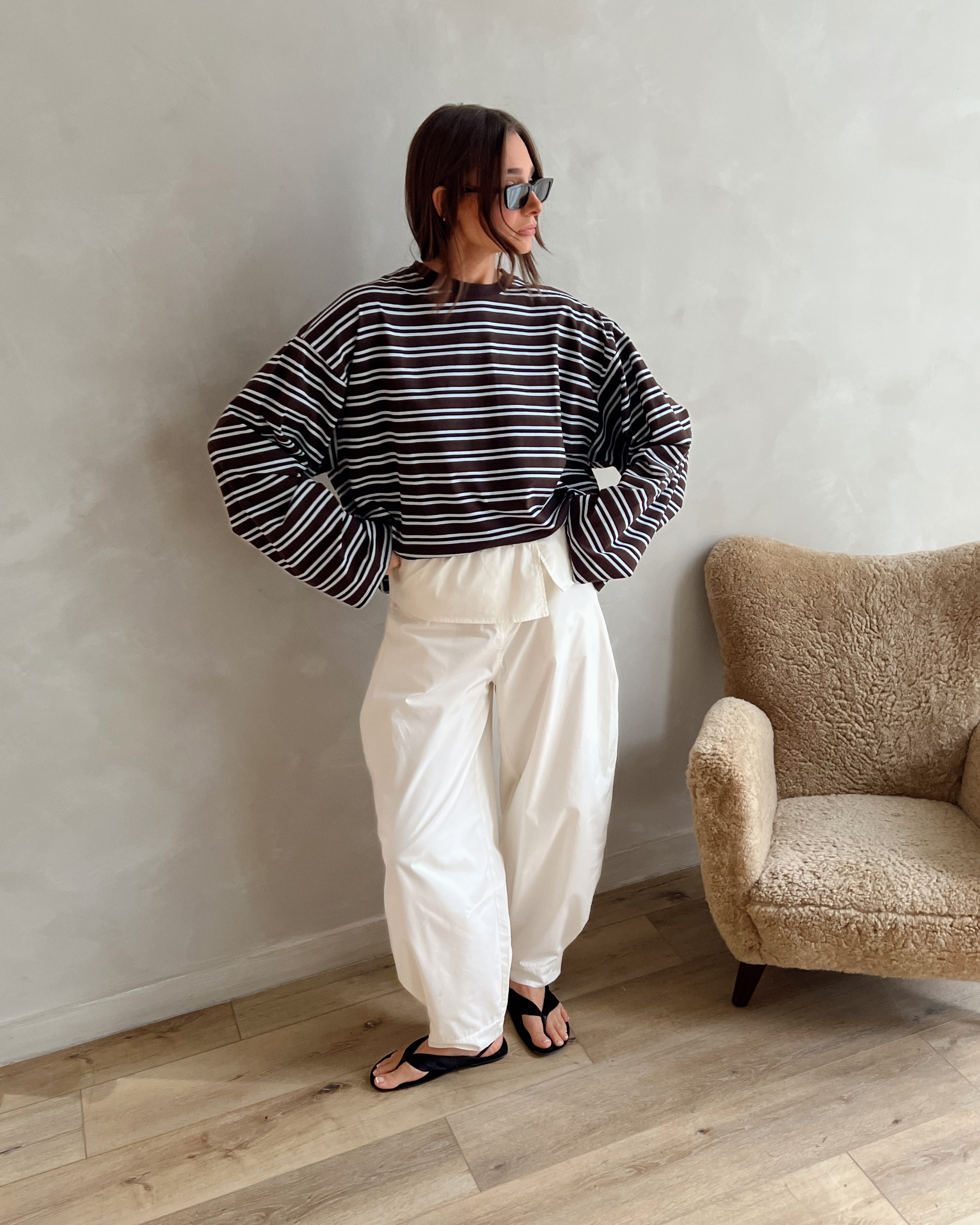 Boxy Oversized Striped Crew Neck Top