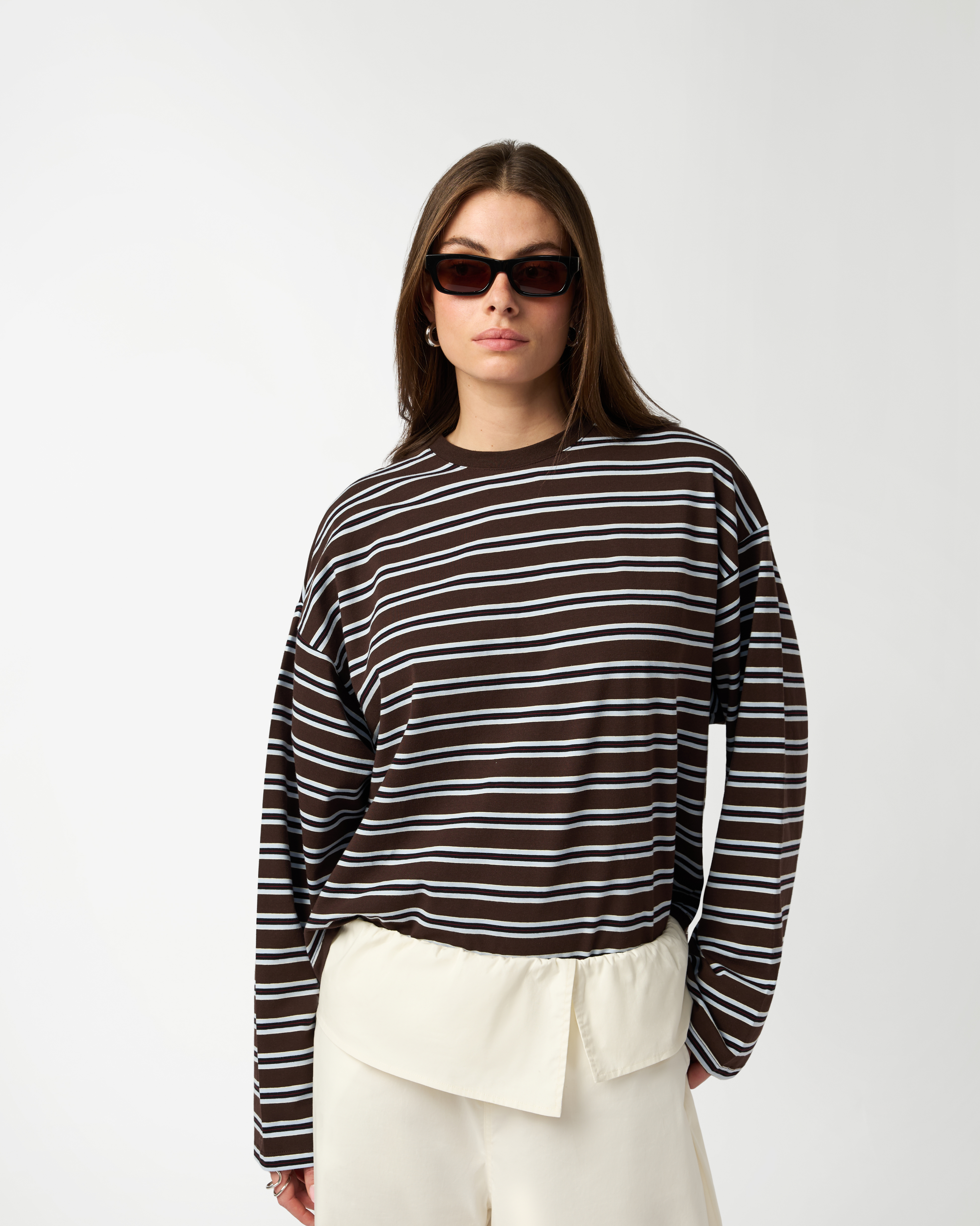 Boxy Oversized Striped Crew Neck Top official angle 2