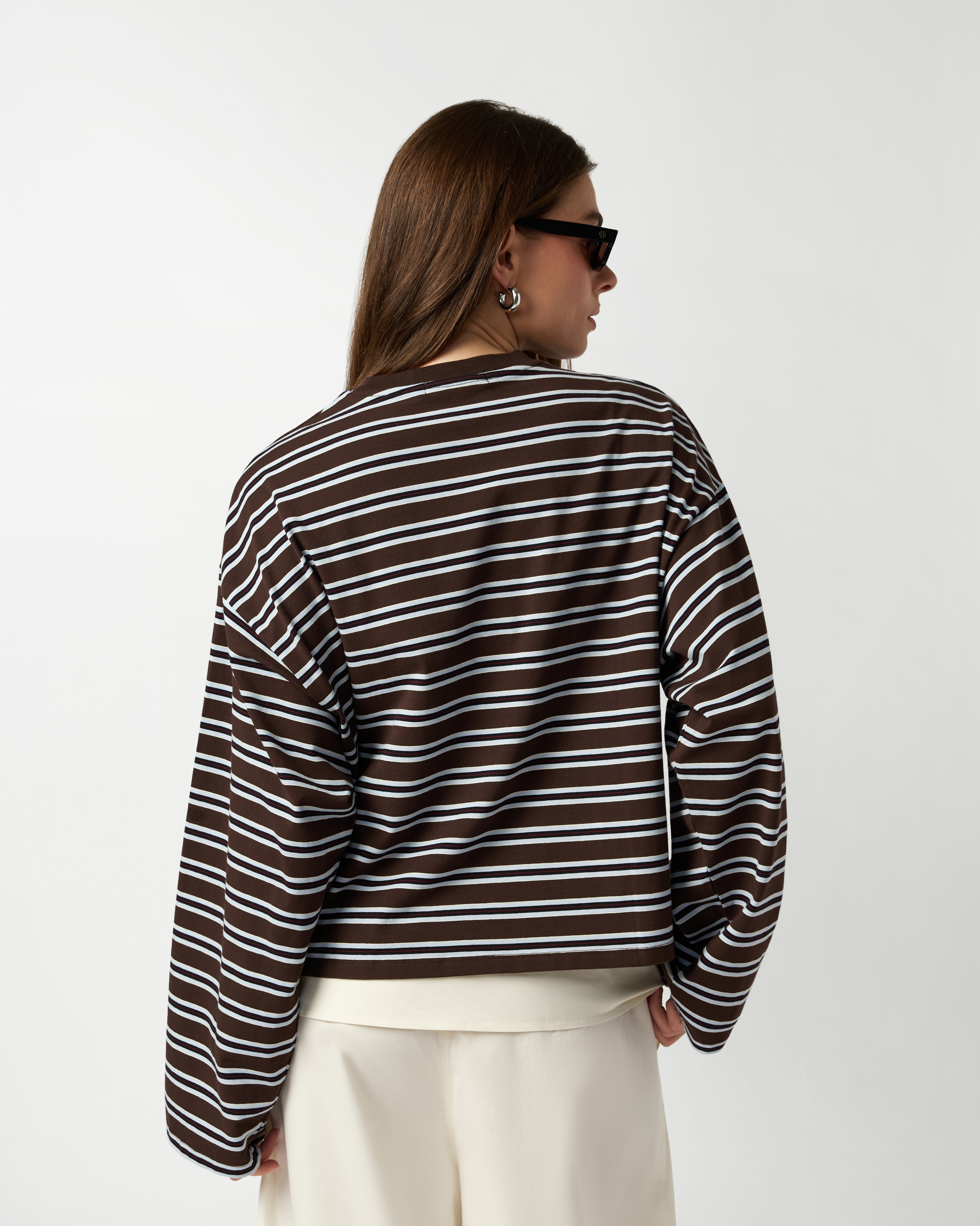 Boxy Oversized Striped Crew Neck Top official angle 6