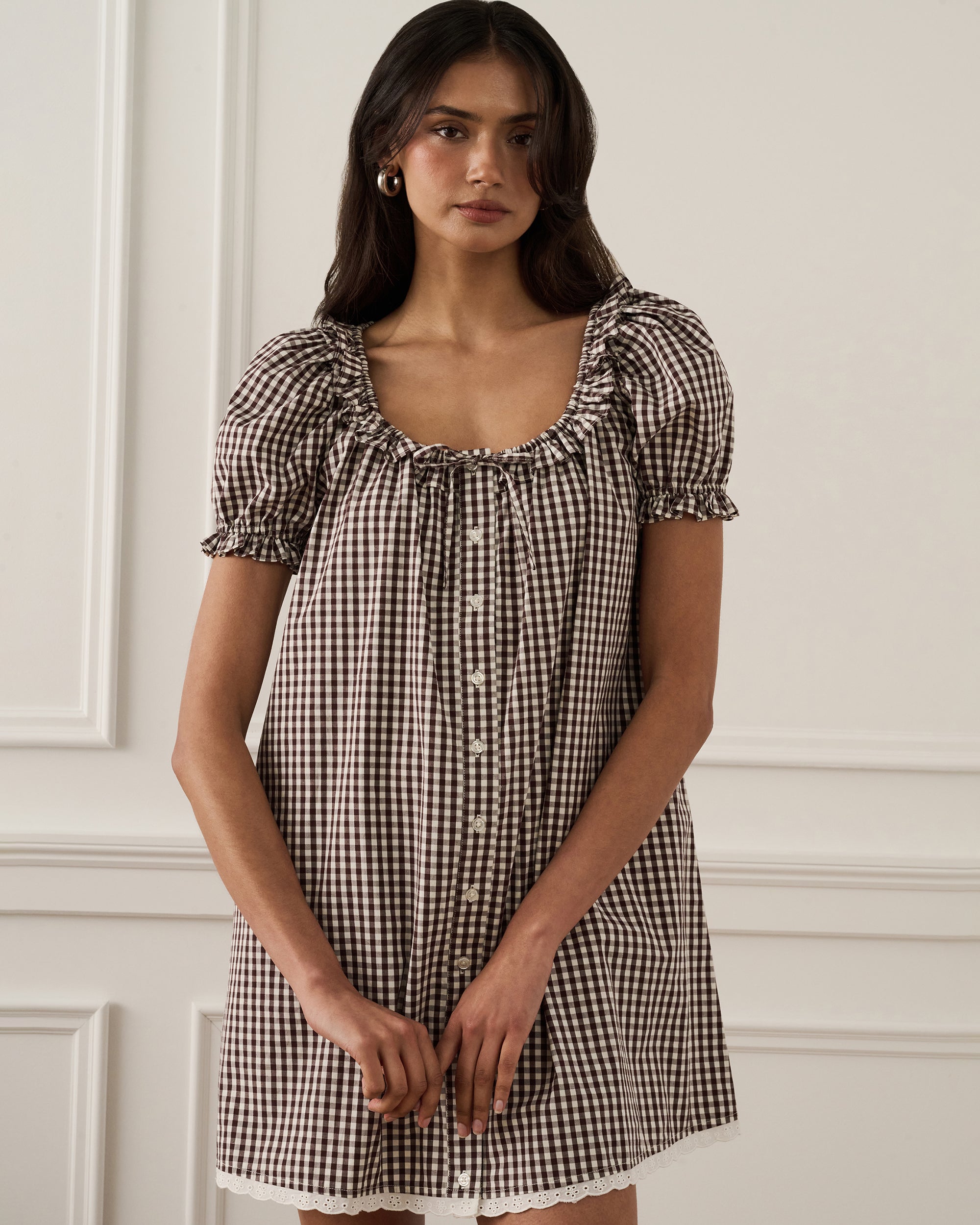 Puff Sleeve Button Up Mini Dress official angle 2