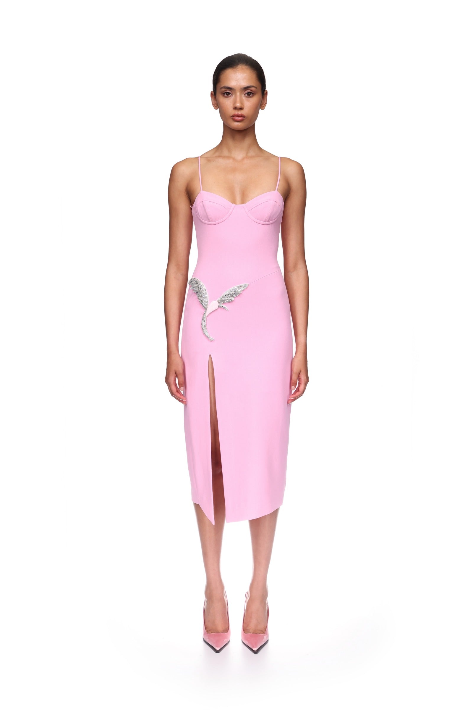 front view of the stretch-cady dress