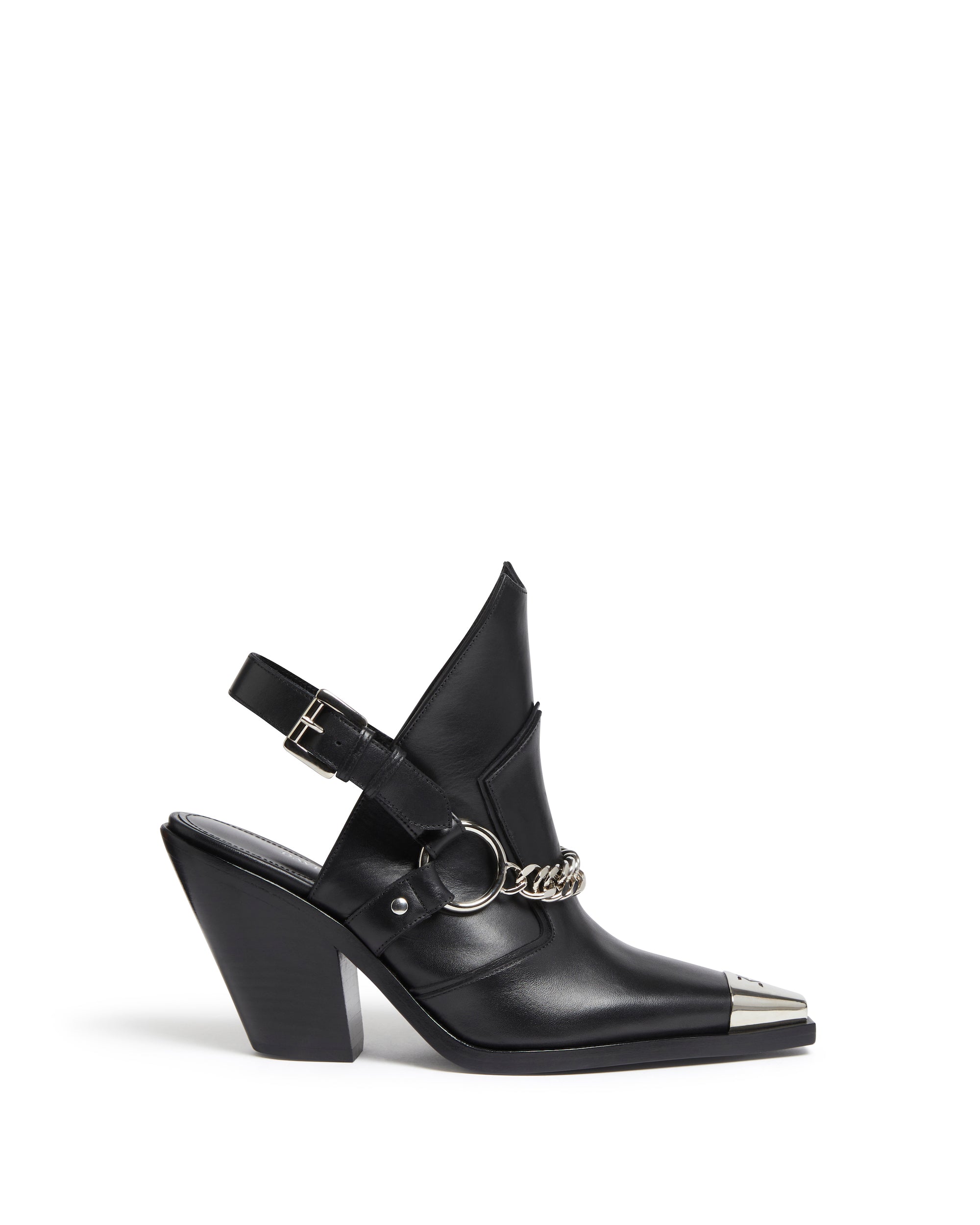 black boot angled view