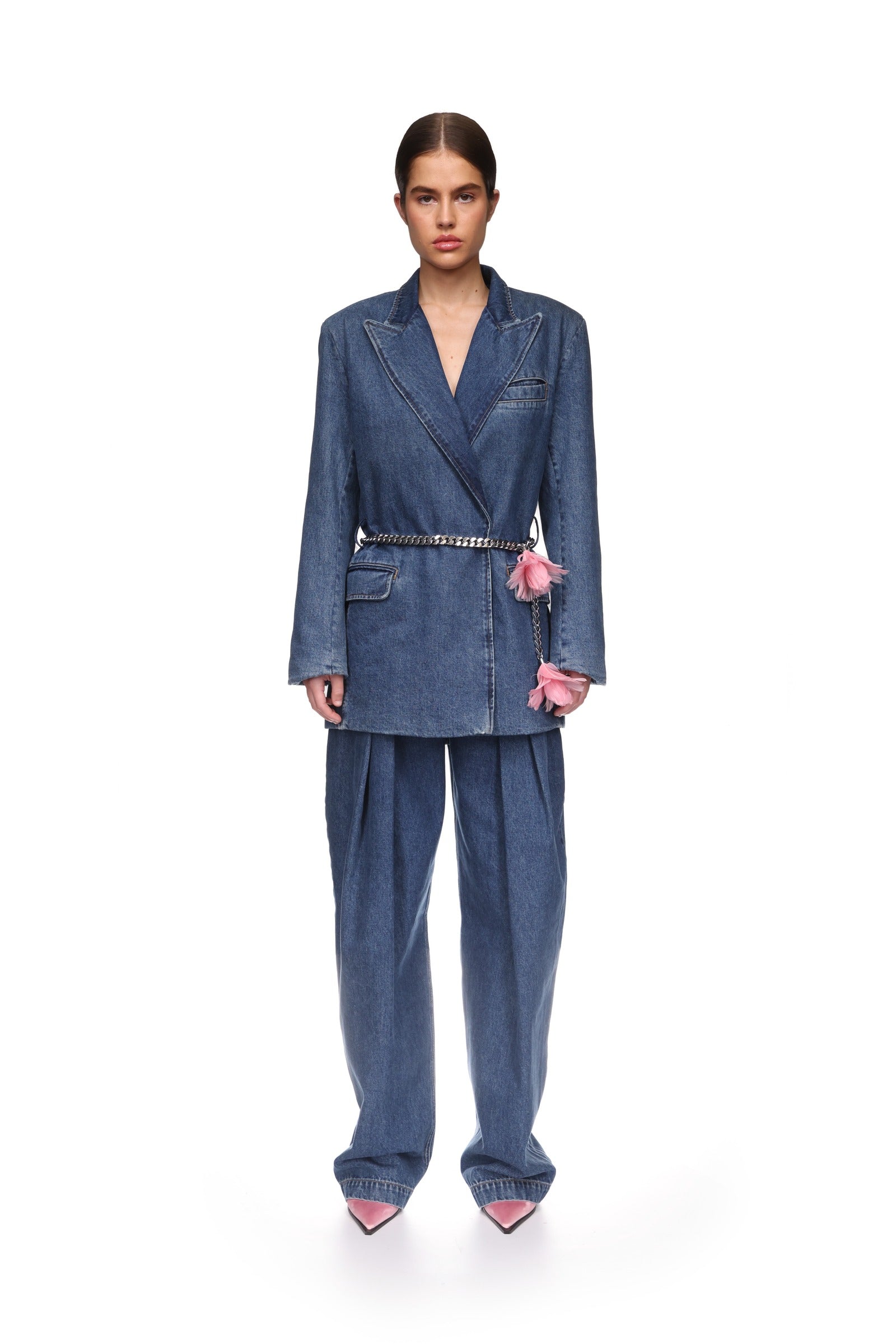 styled around denim tailoring