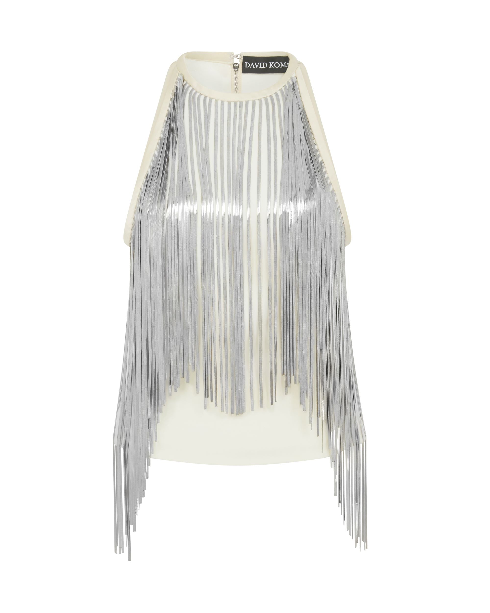 Silver Chain Fringe Halter Top