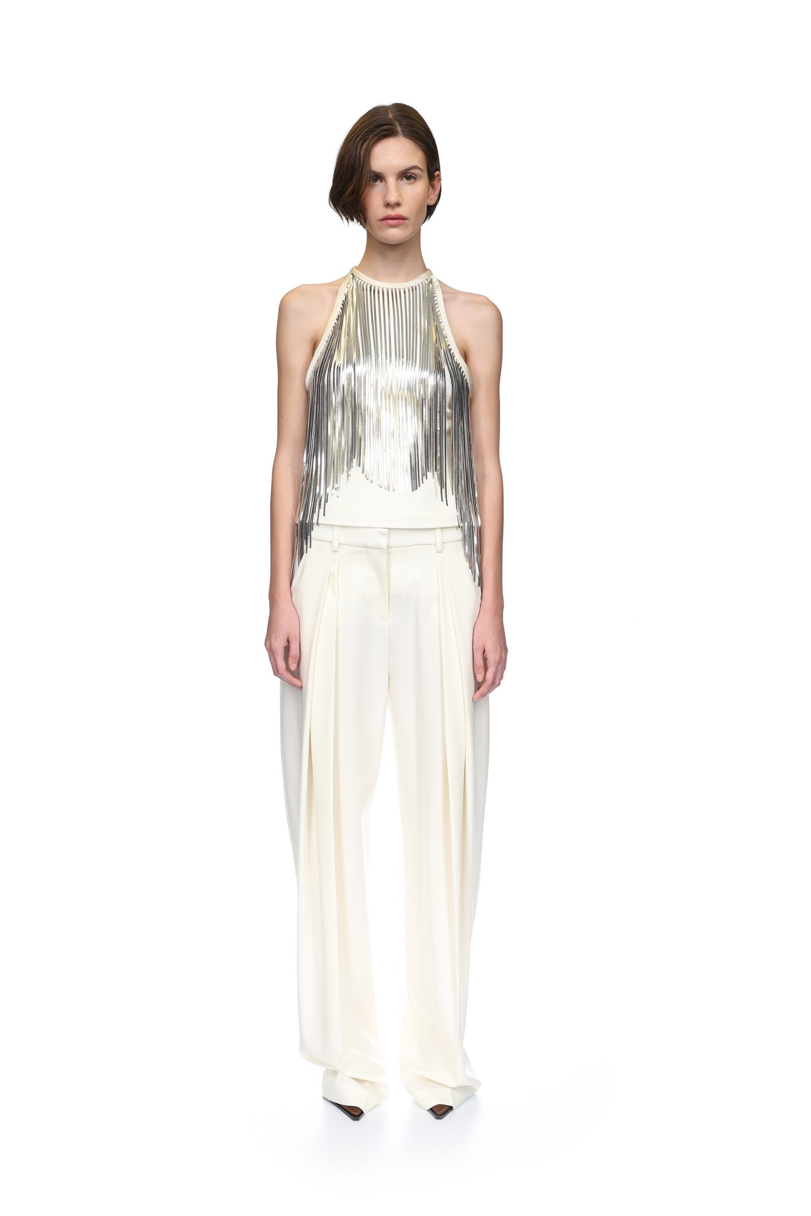 front view with cascading fringe