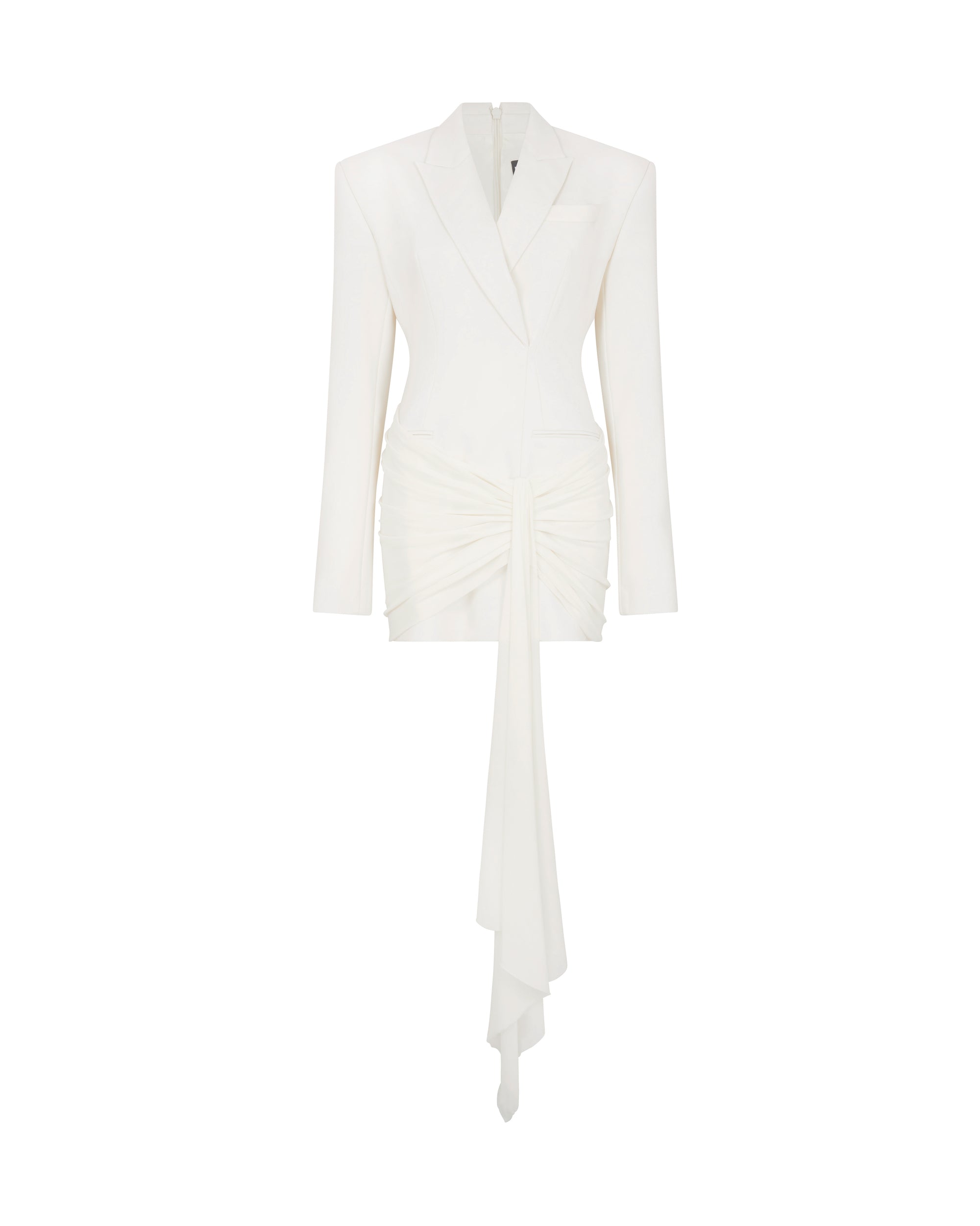 related draped jacket-dress silhouette