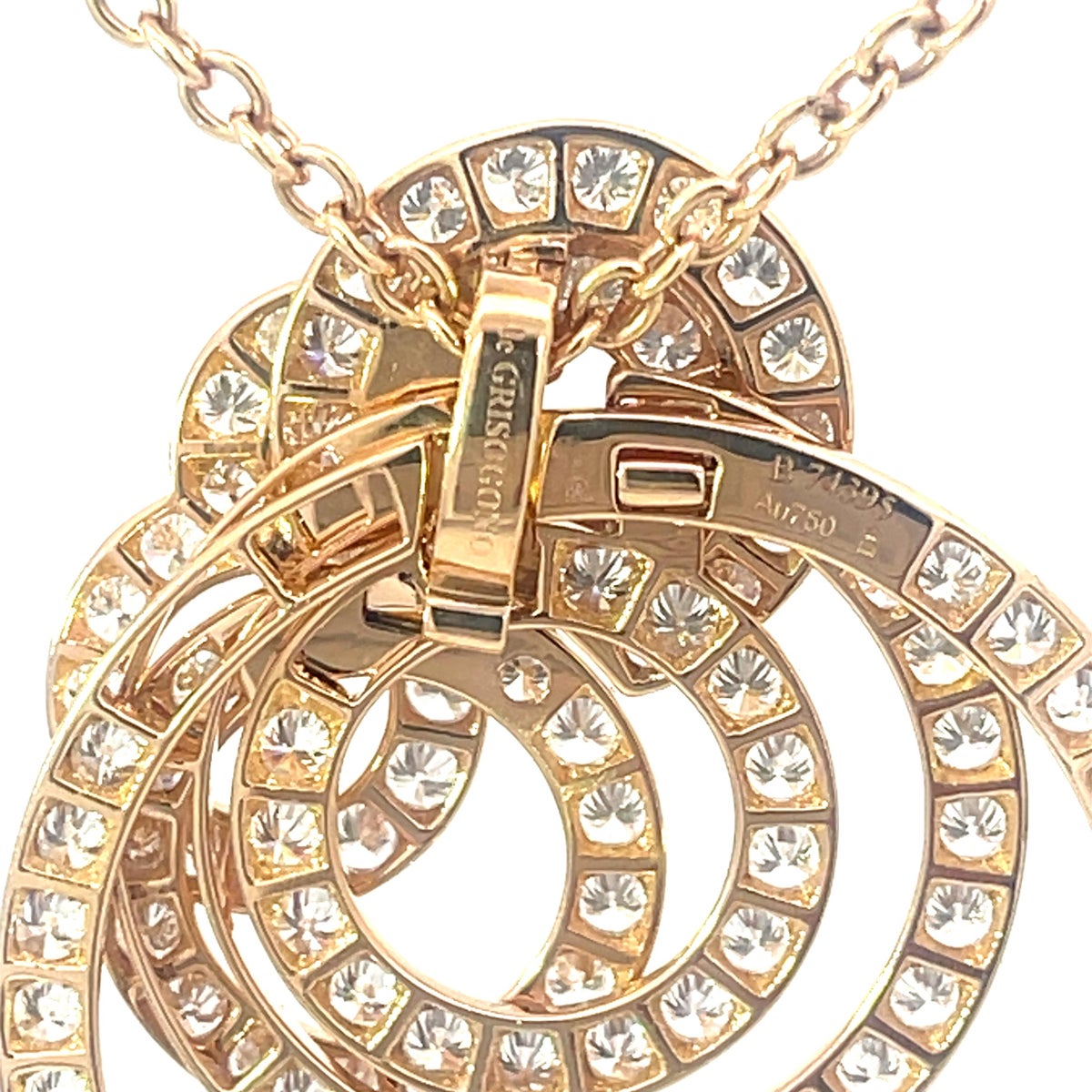 Close-up of the pavé spiral pendant