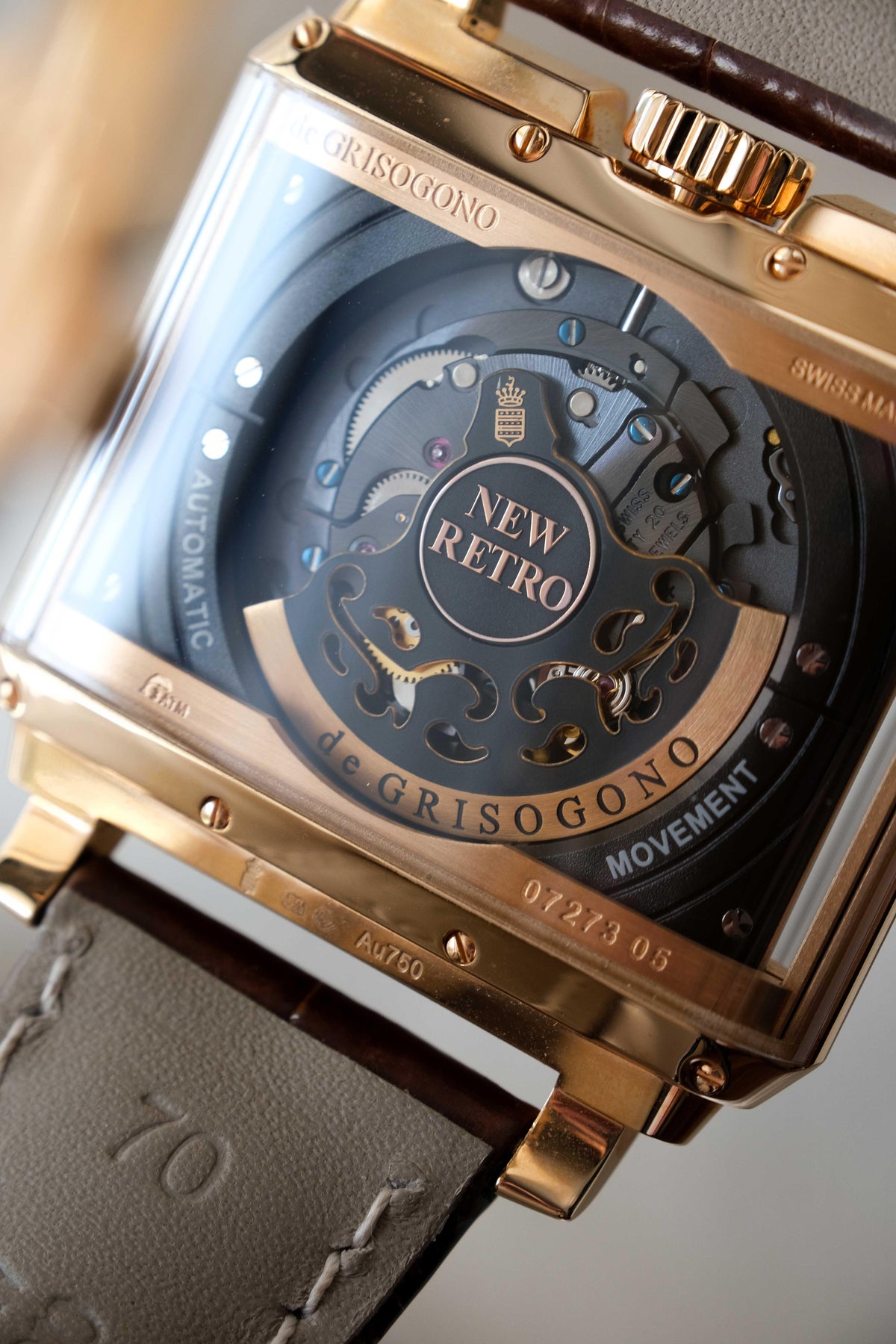 Automatic movement visible through the caseback