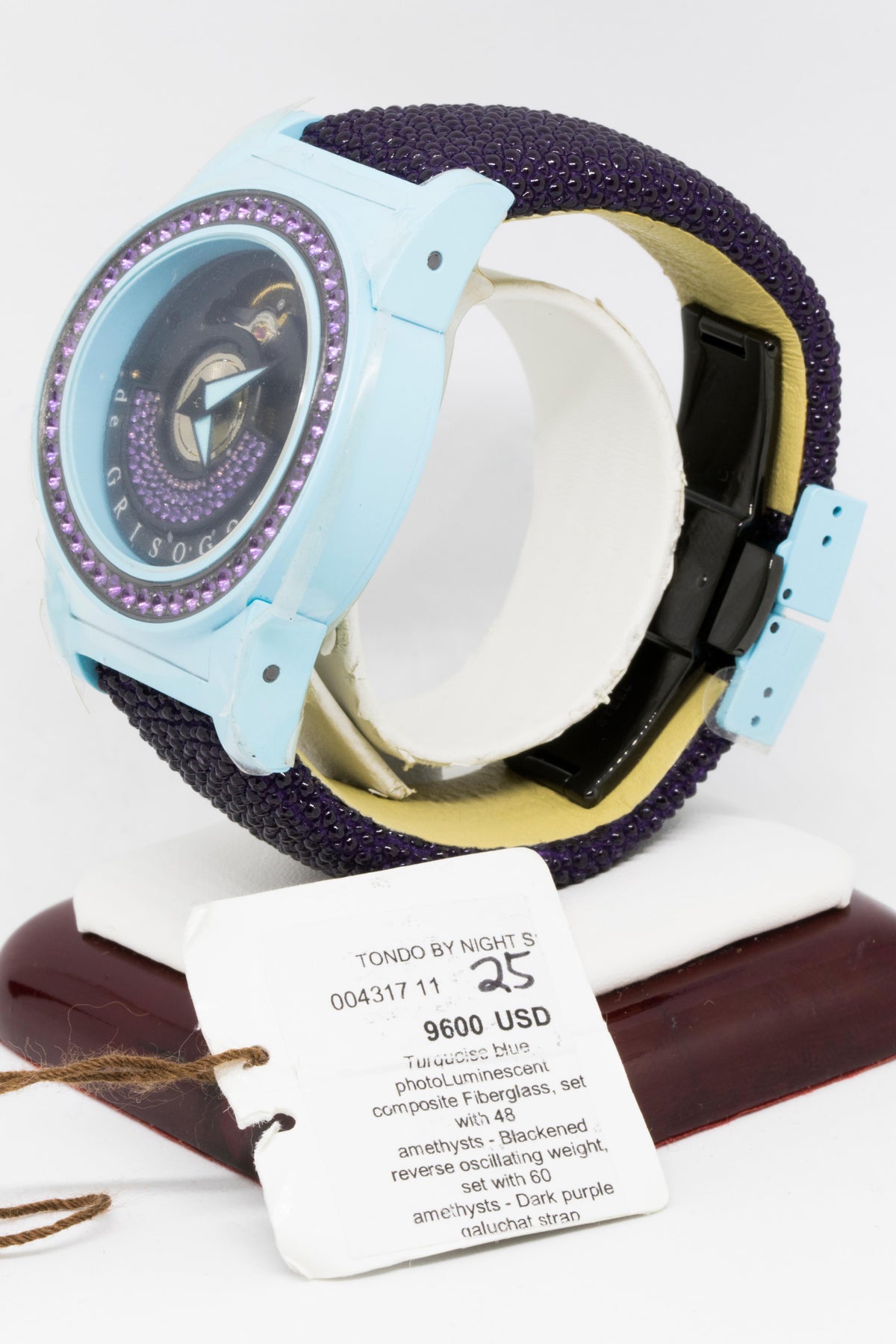 Display stand view with certificate tag