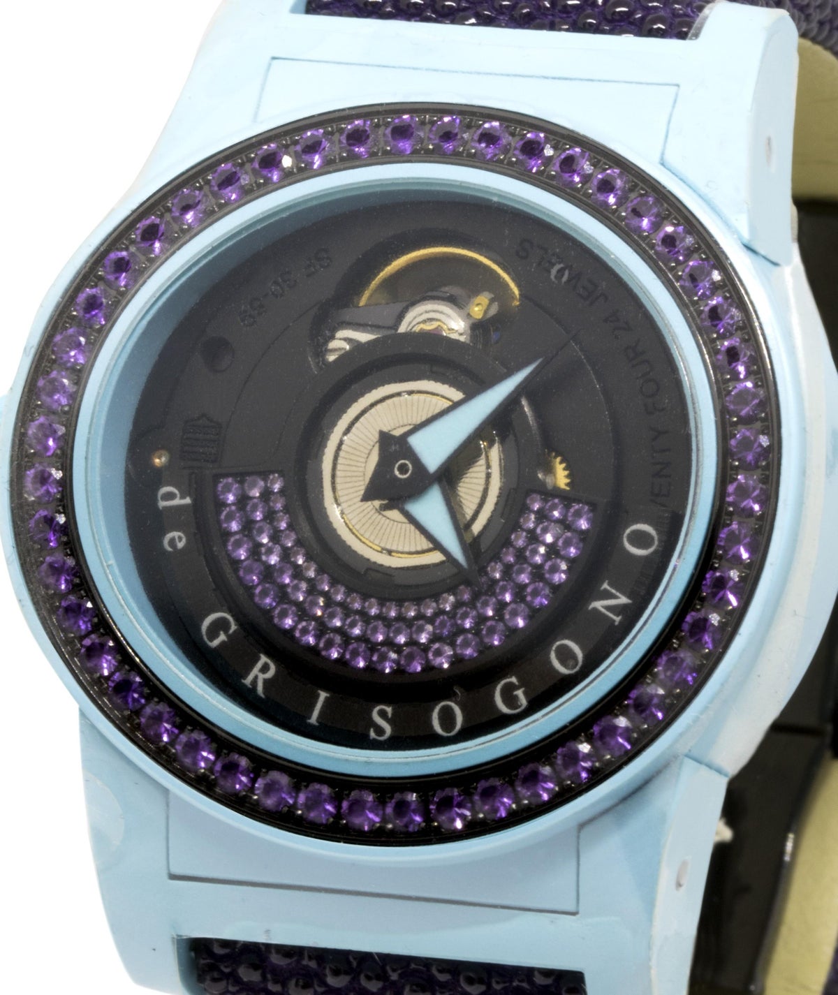Close-up of the gem-set bezel and dial