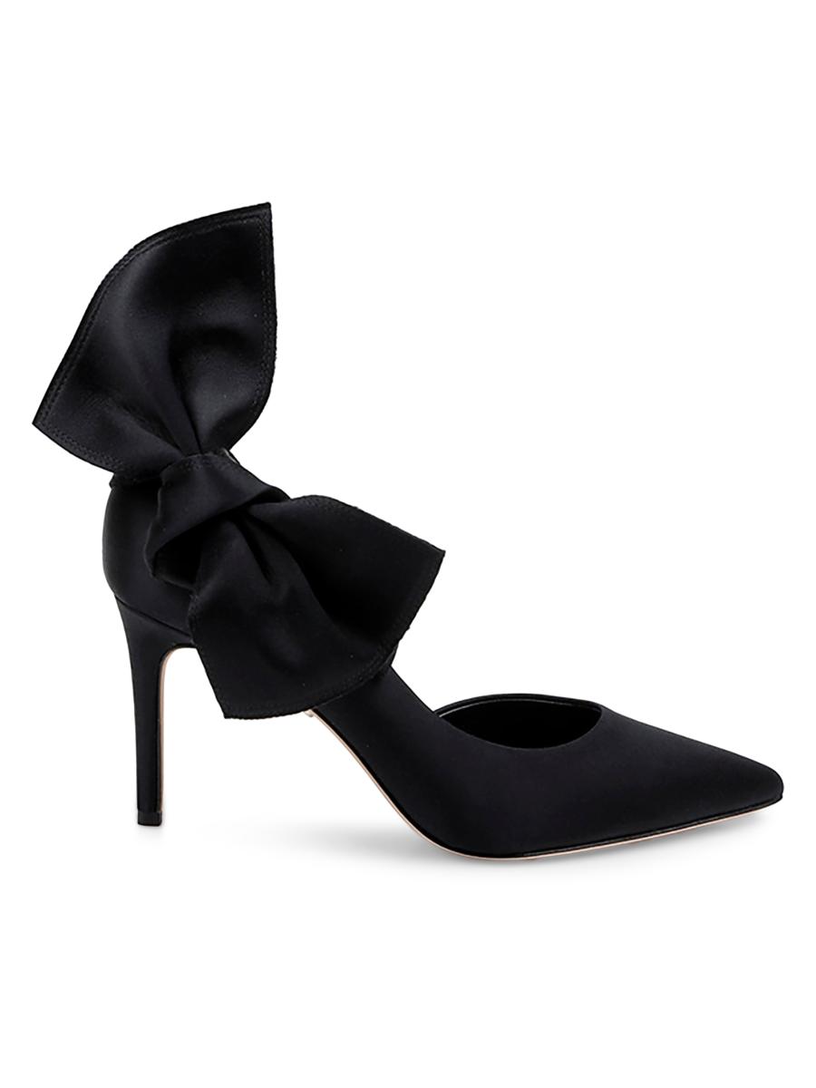 Bow detail and pointed toe in black satin