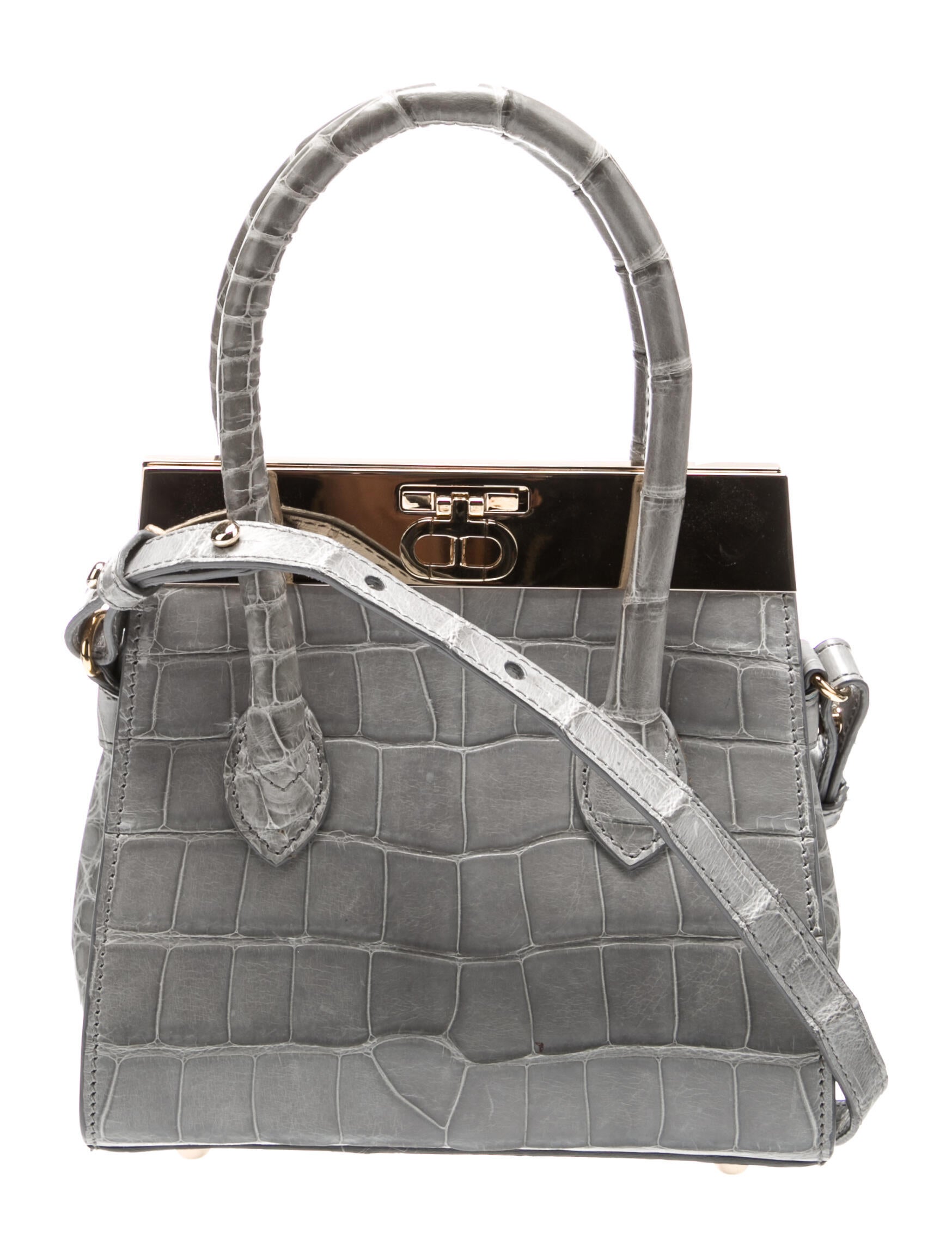 Grey crocodile-effect Roma Mini with polished hardware