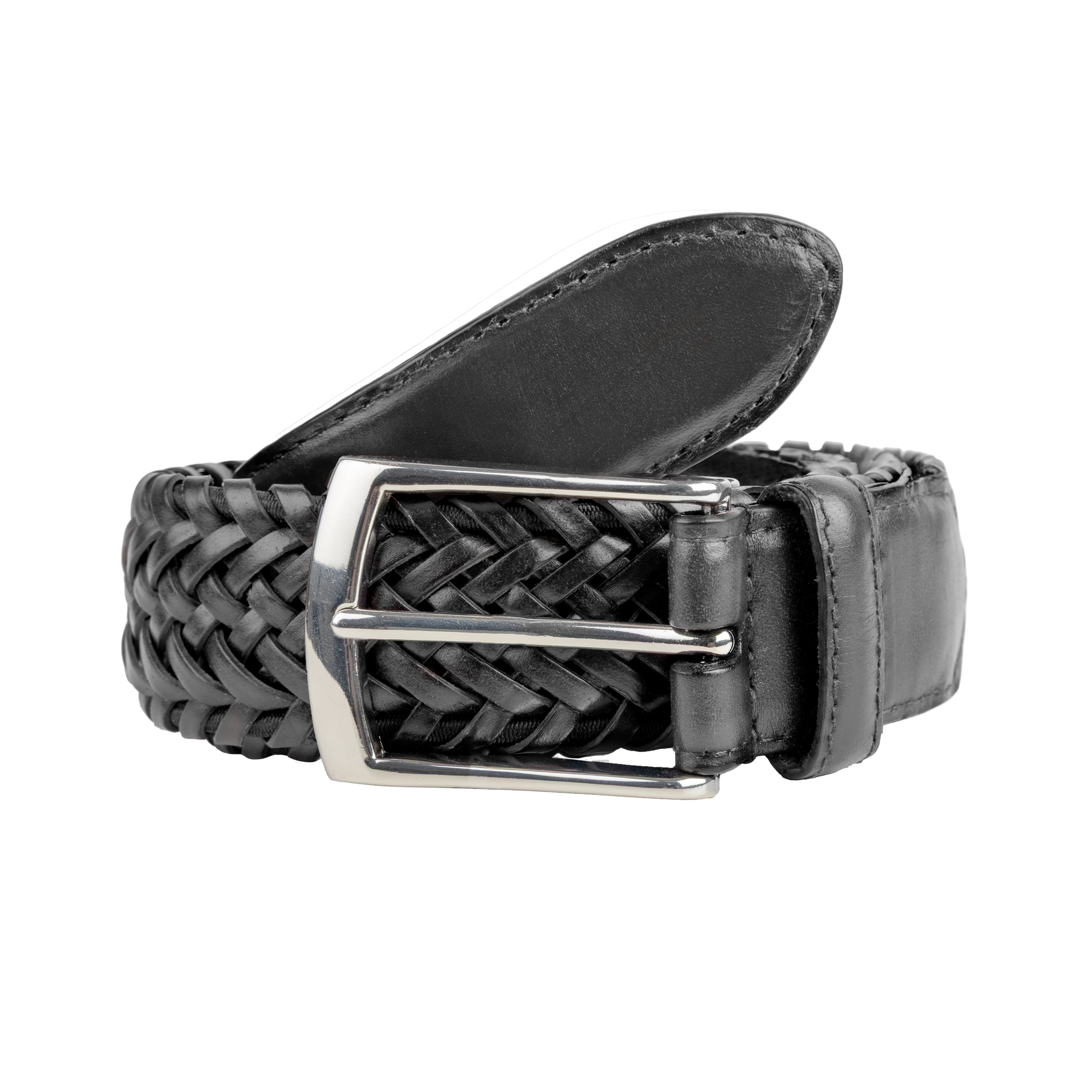 Woven Leather Belt with Satin Nickel Buckle