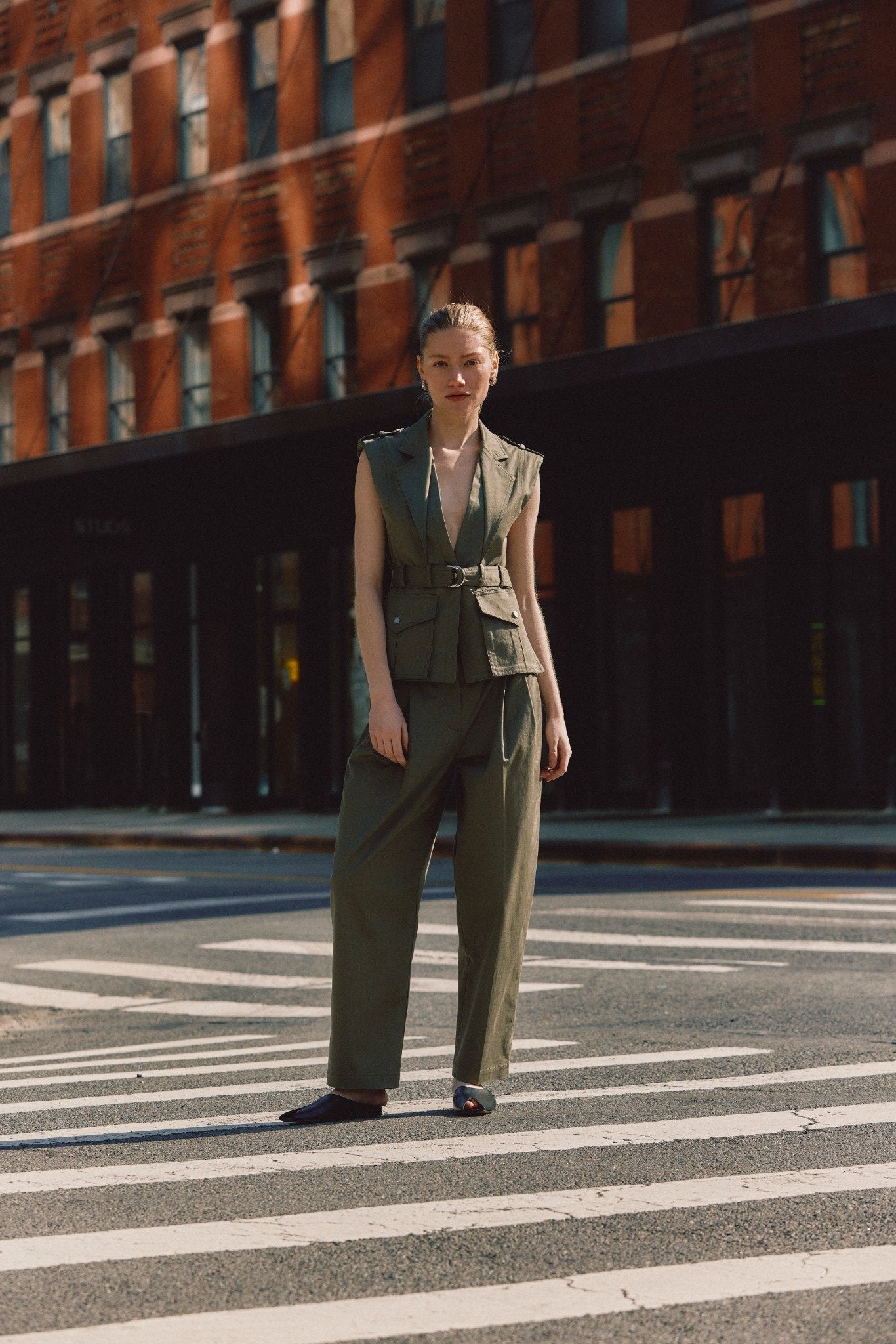 Asher Pleated Trouser, styled on model