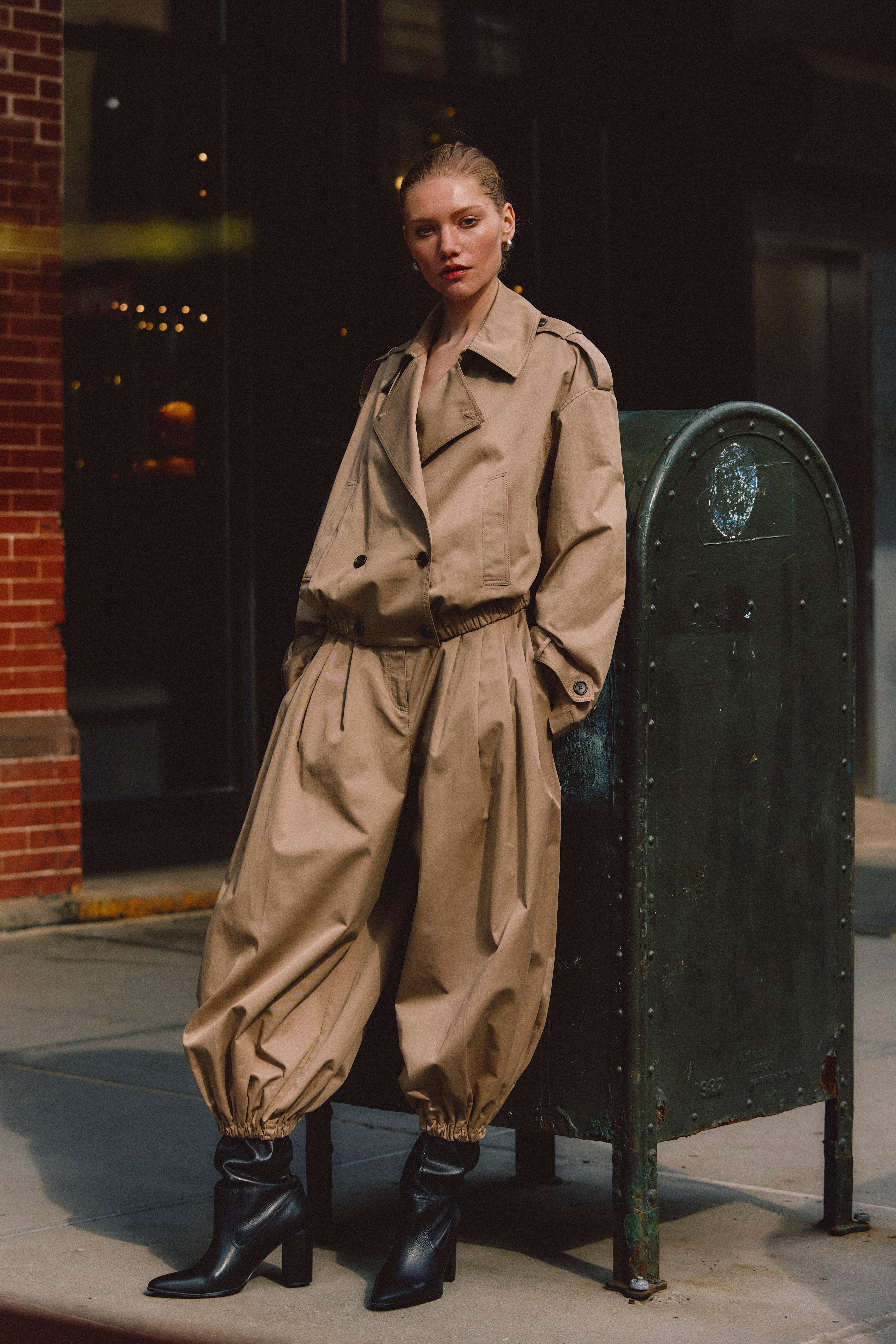 Emilio Cropped Trench Coat, styled on model