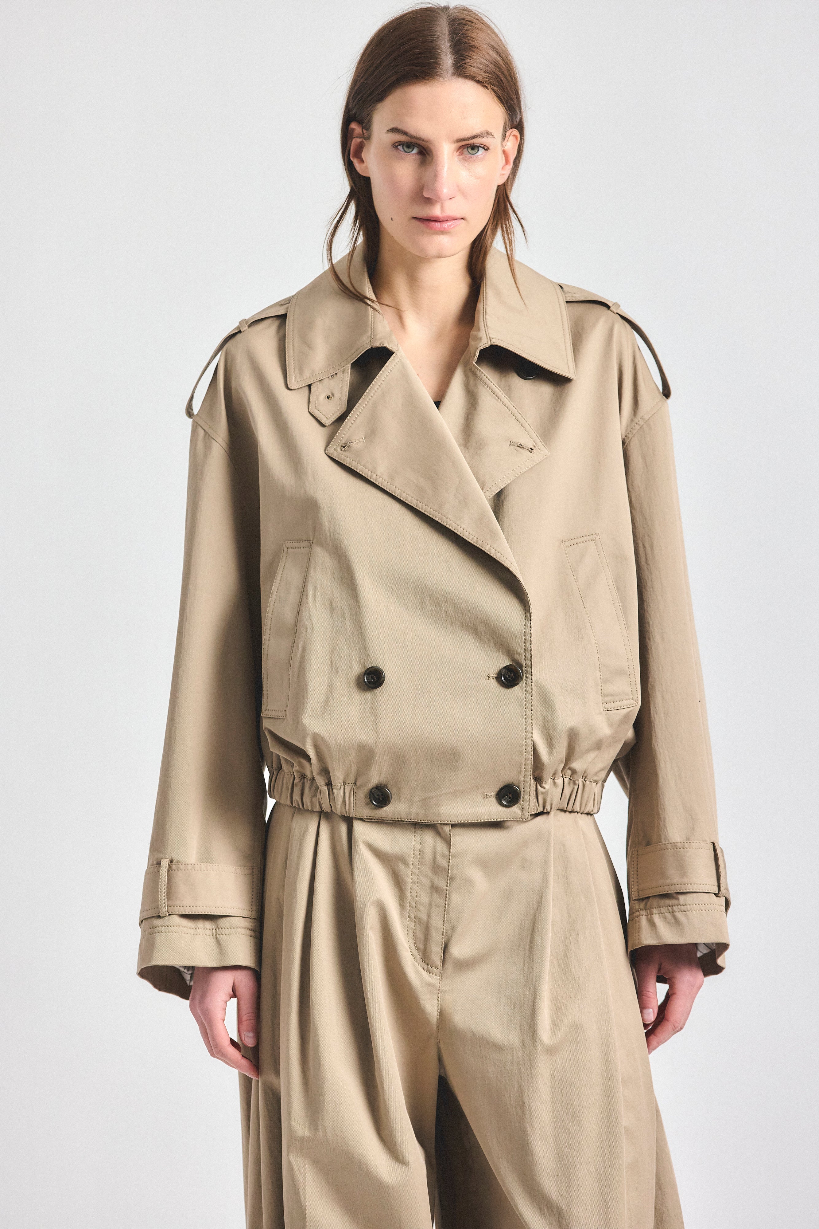 Emilio Cropped Trench Coat, detail or reverse view