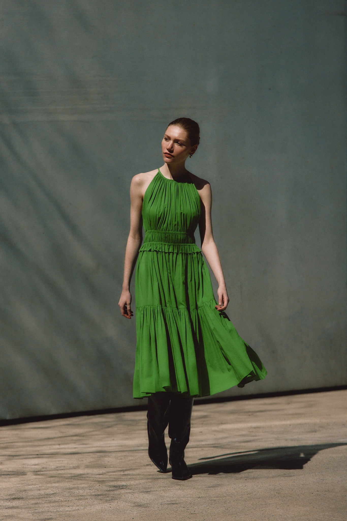 Sloane Keyhole Dress, styled on model
