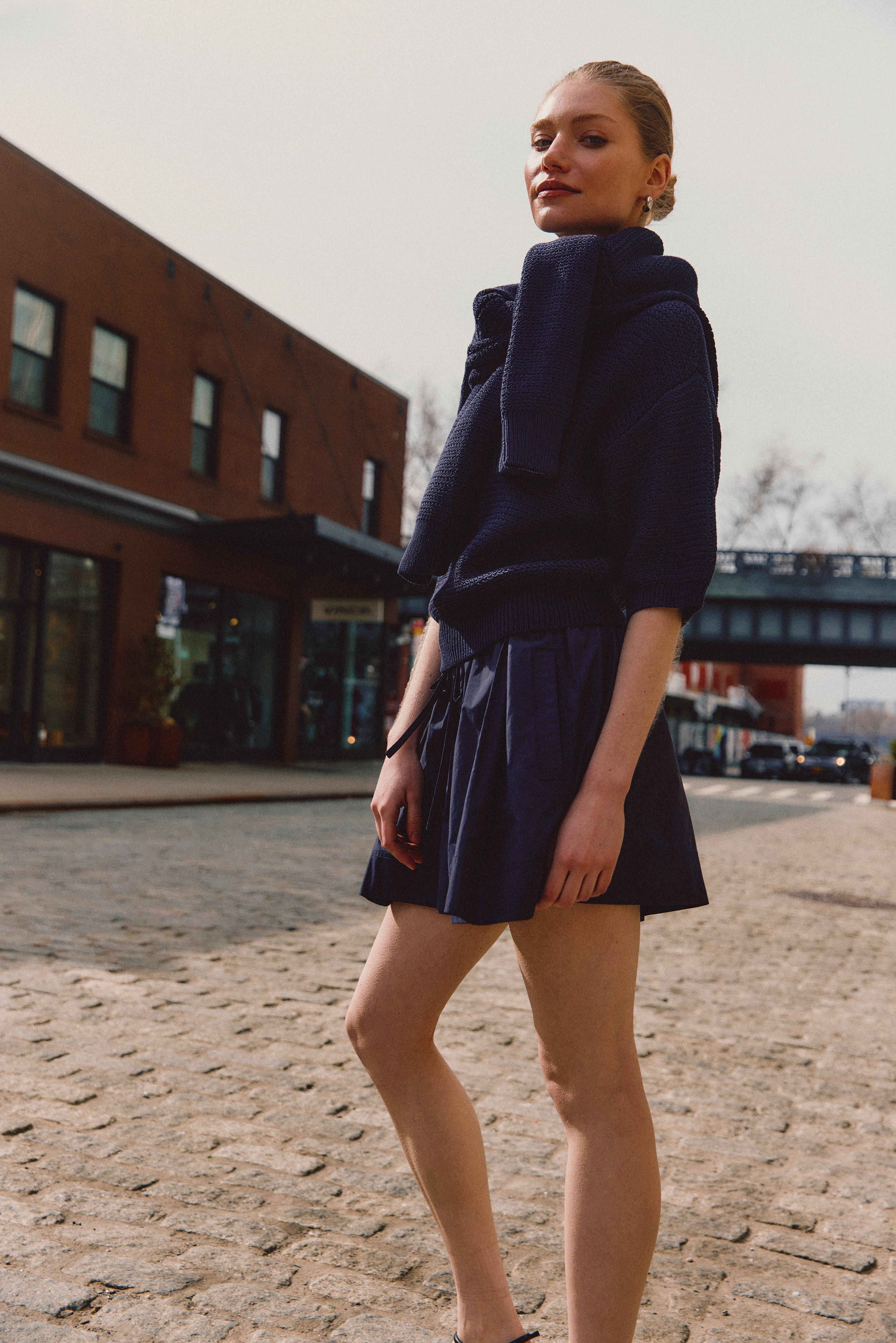 Weston Cropped Cardigan, styled on model