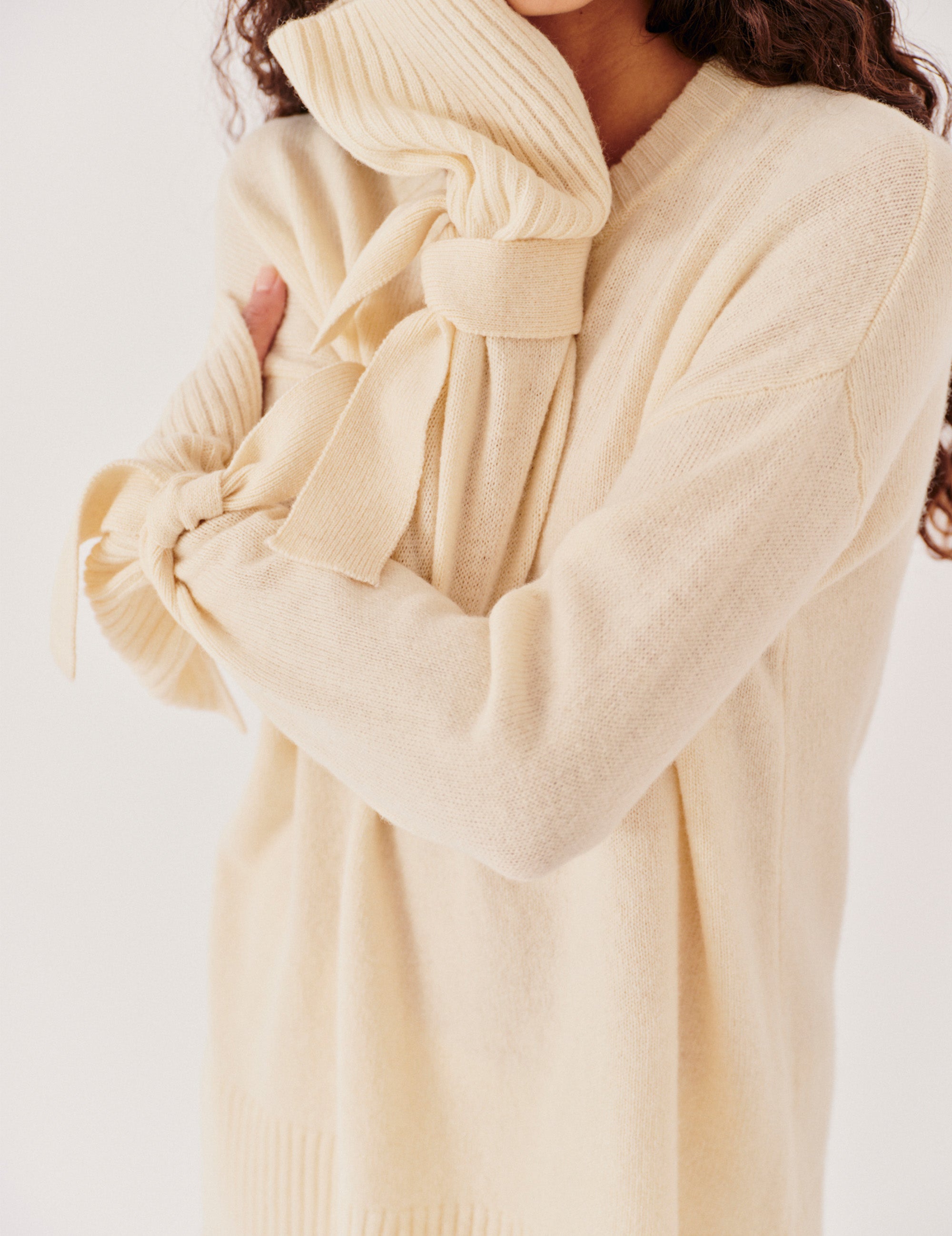 Sleeve detail on the cream knit