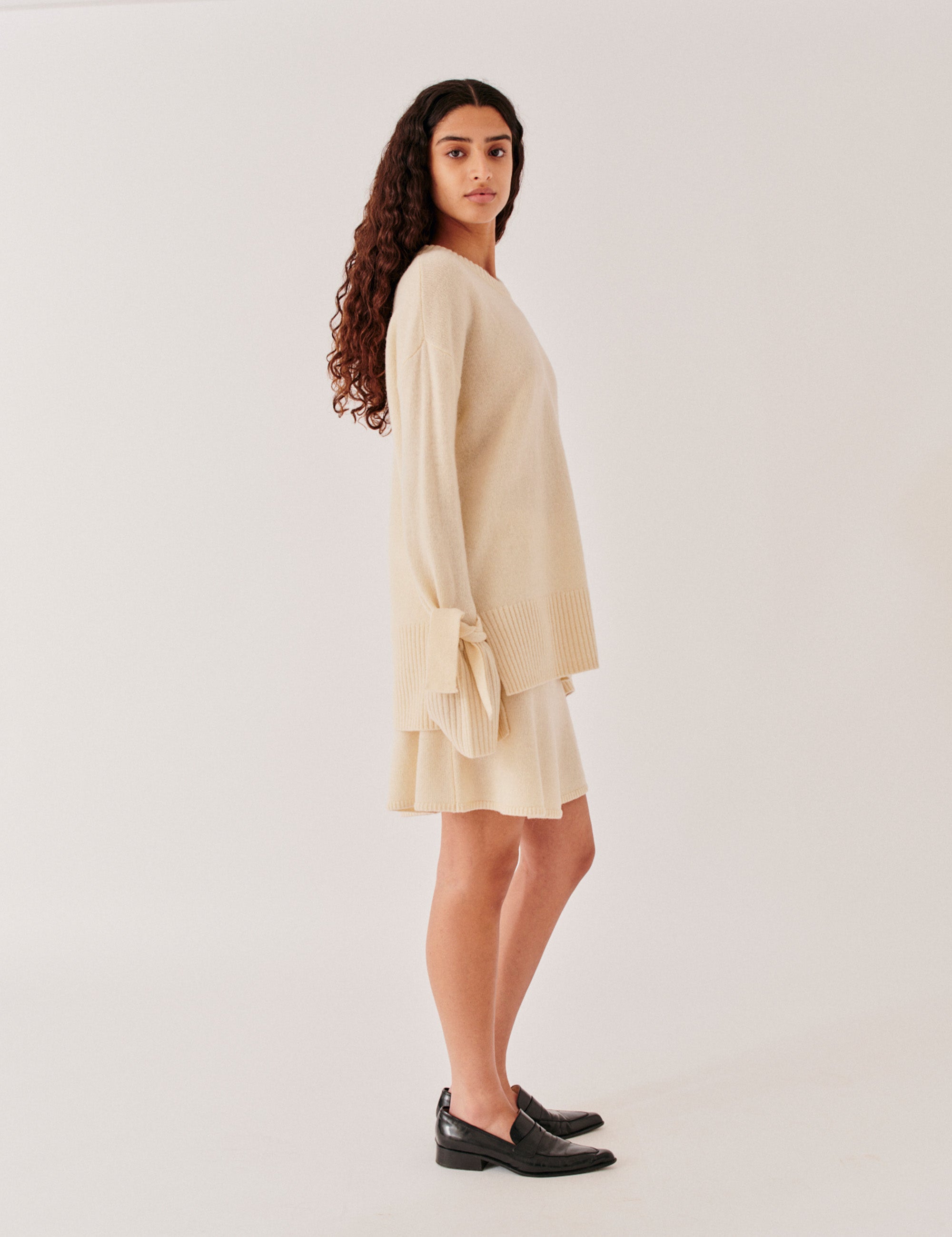 Side view of the relaxed wool sweater