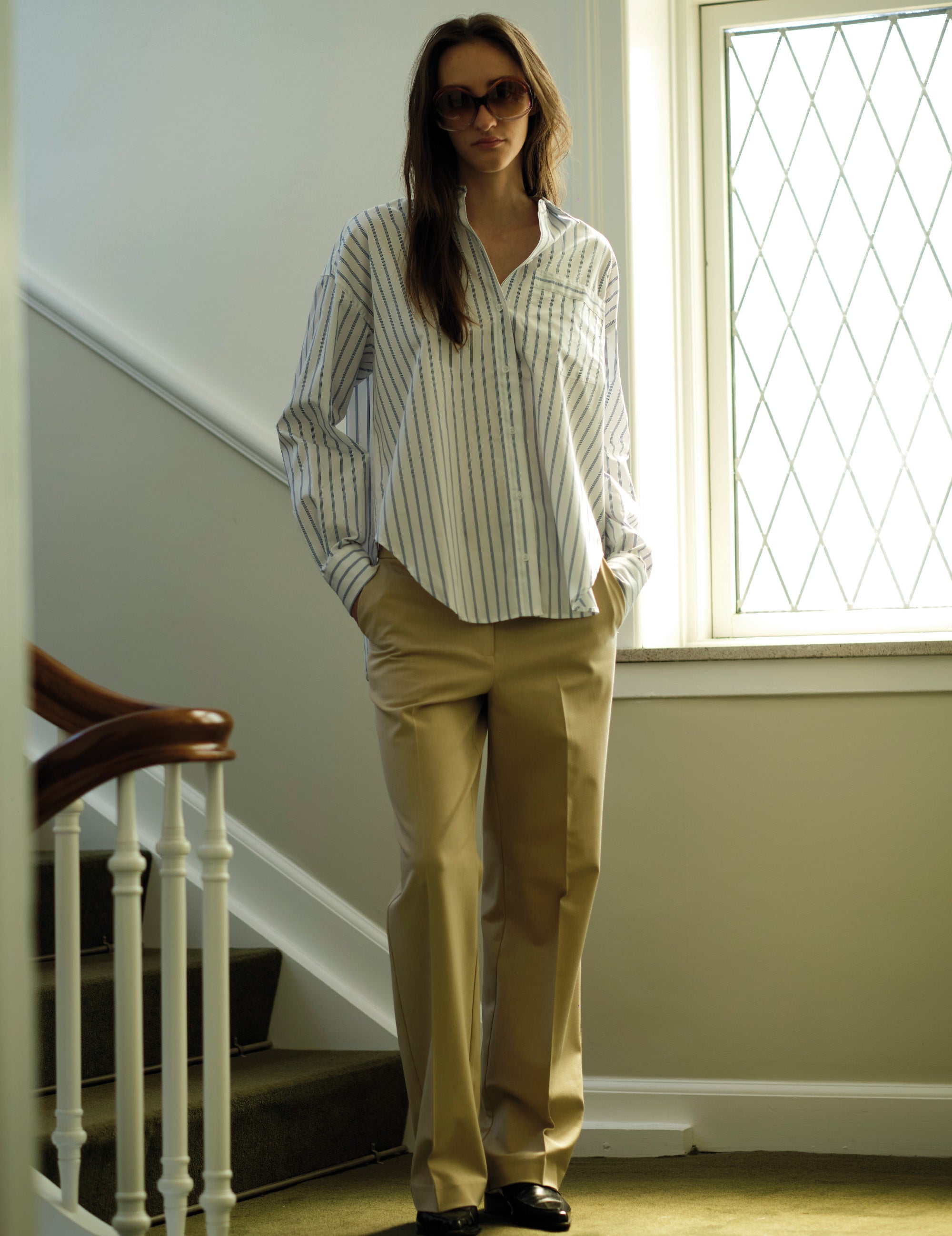 Front studio view of the relaxed shirt