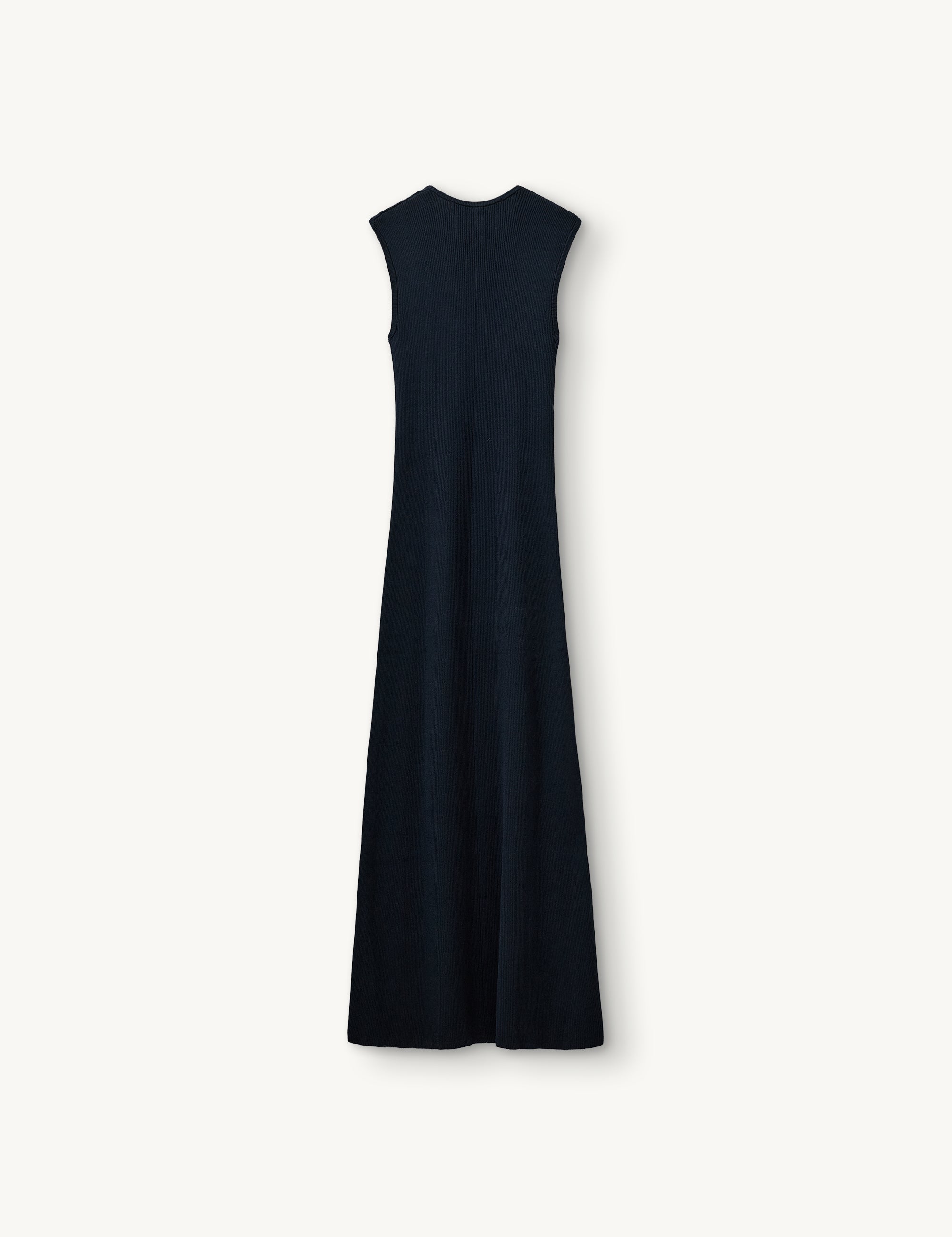 Hanger view of the navy gown