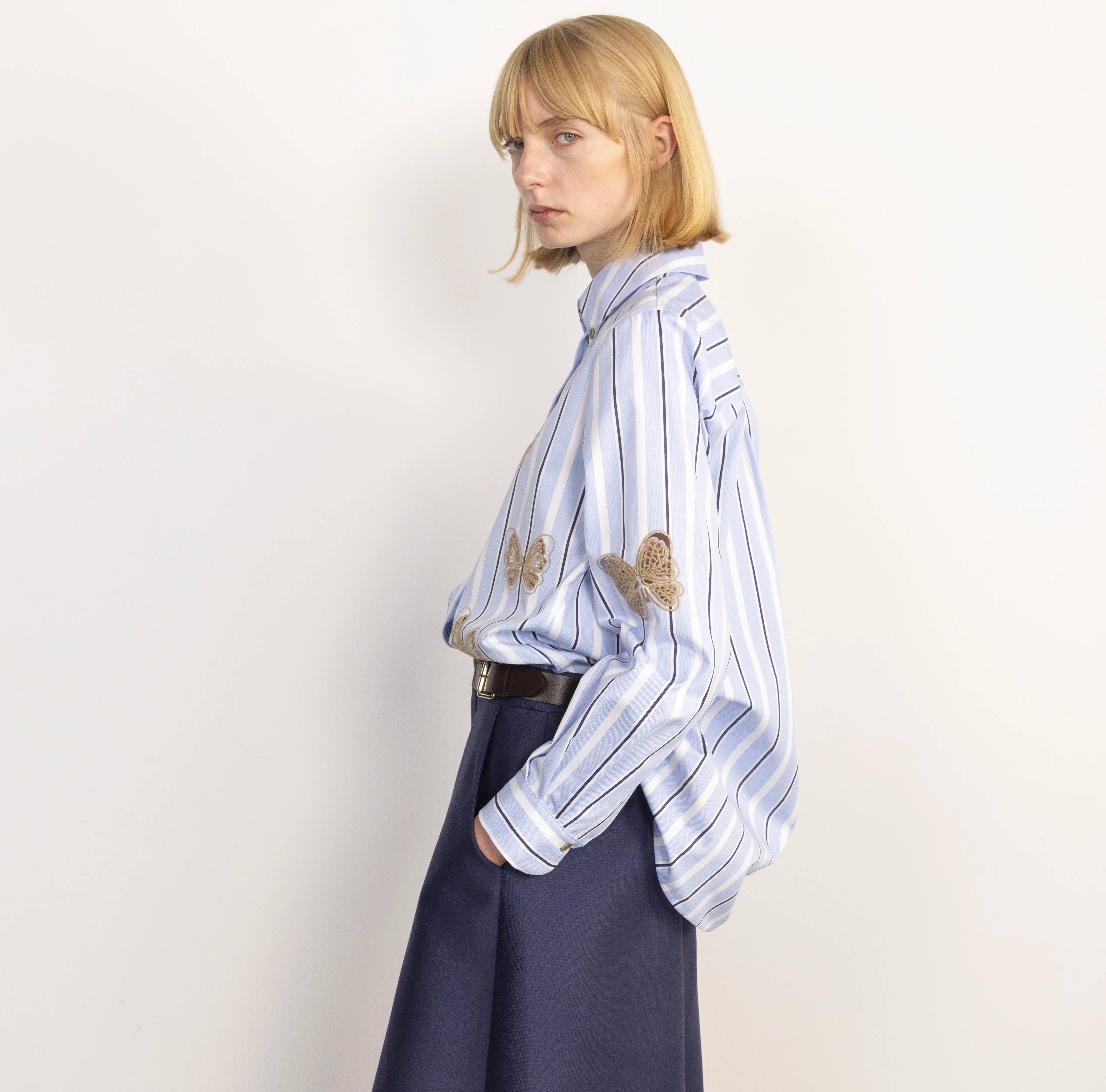 Butterfly Embroidered Cotton Shirt