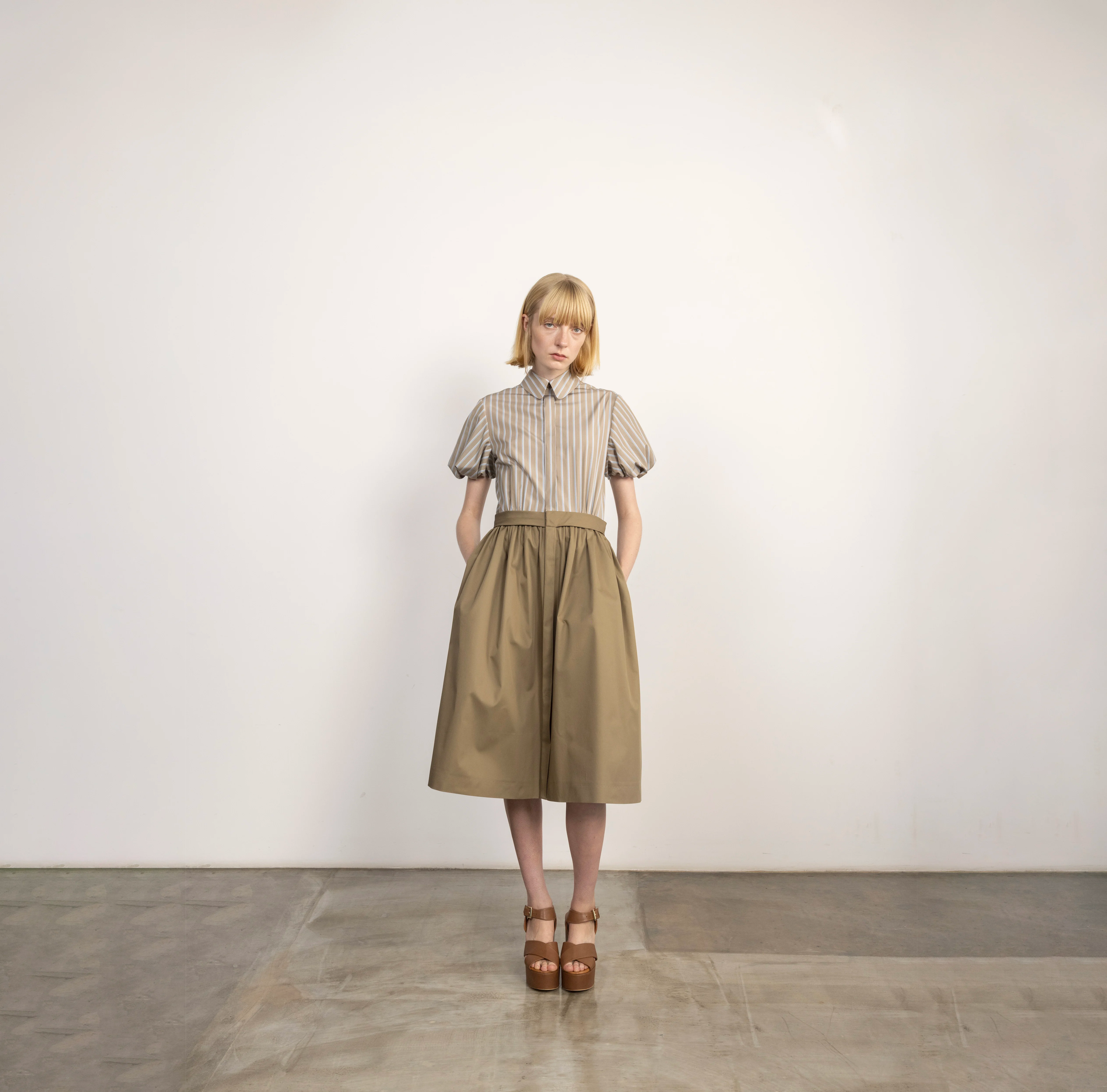 Striped Cotton Shirt Dress with Sculptural Sleeves