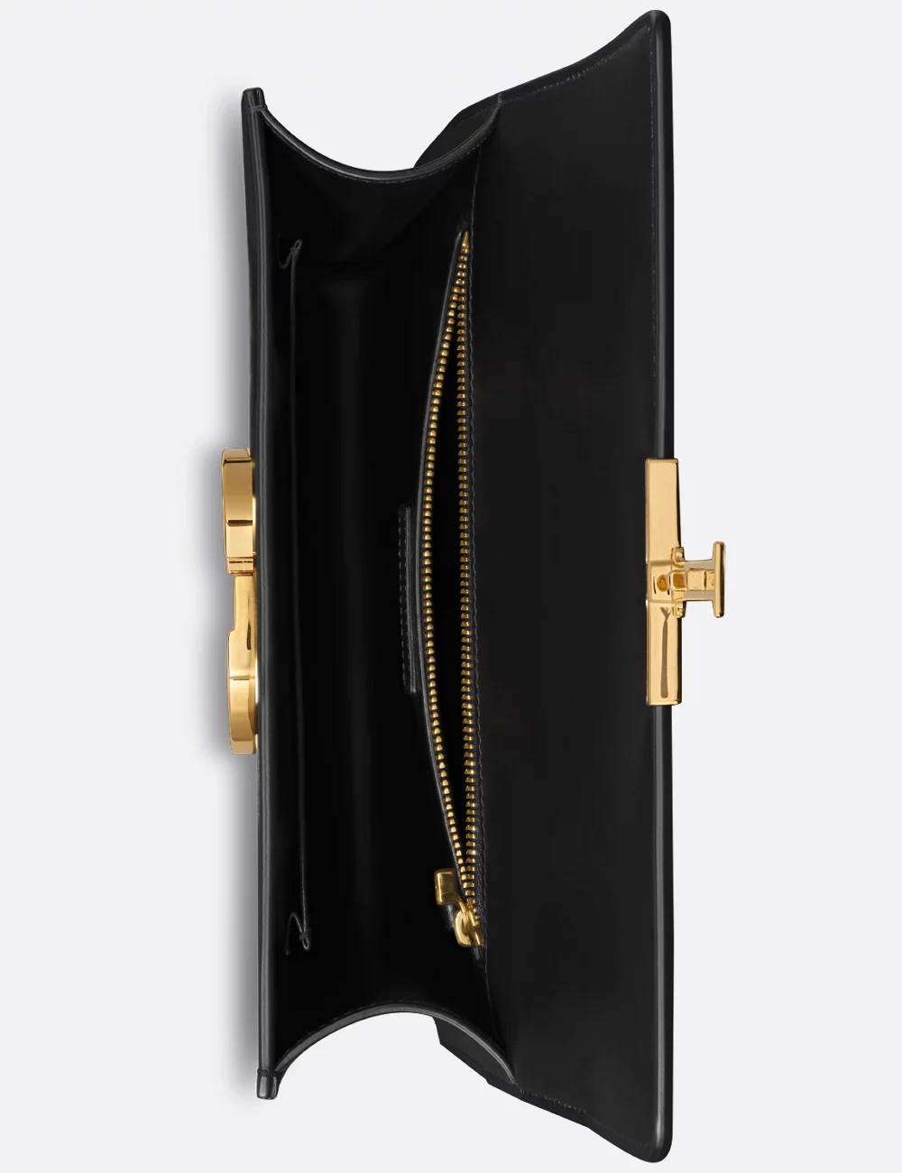 Interior view — the zip pocket and tab-and-bar closure mechanism