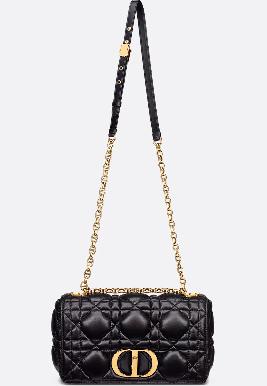 Black Caro shown on the gold-link and leather chain strap