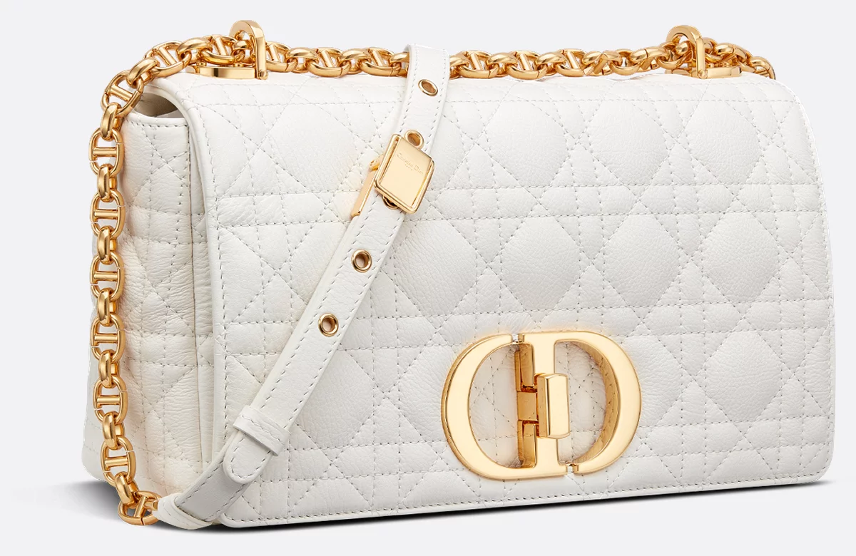 Ivory supple Cannage, three-quarter view with gold hardware