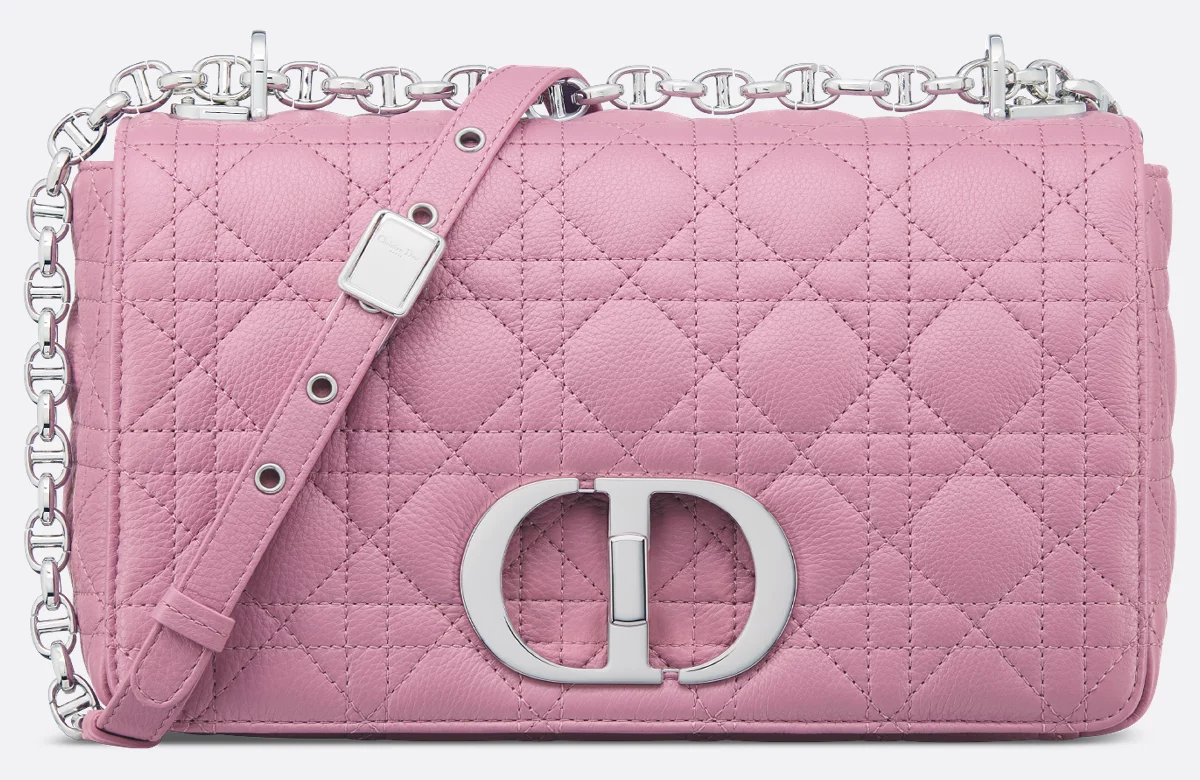 Pink supple Cannage with silver chain and CD twist-lock