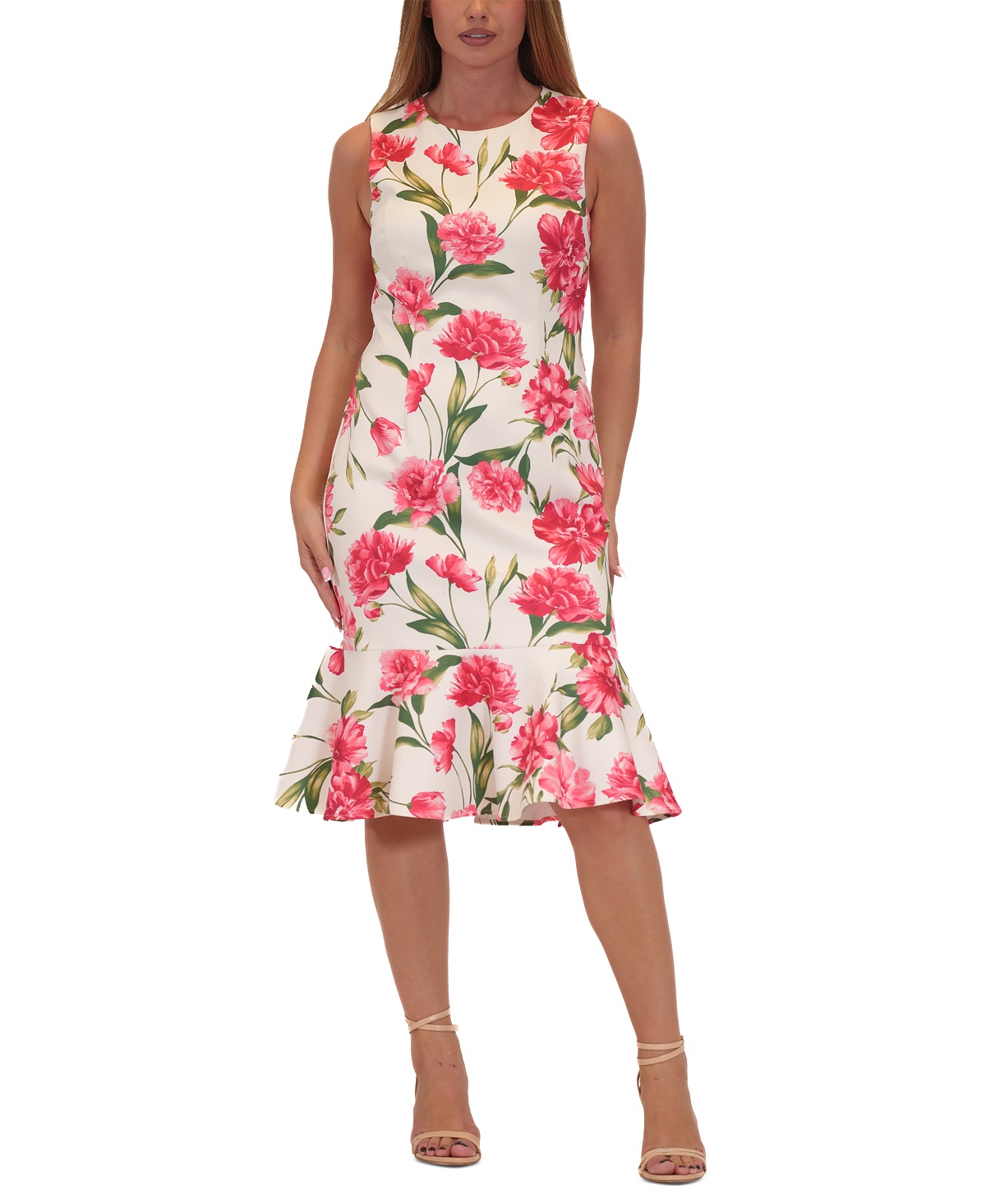 Floral-Print Flounce-Hem Sheath Dress