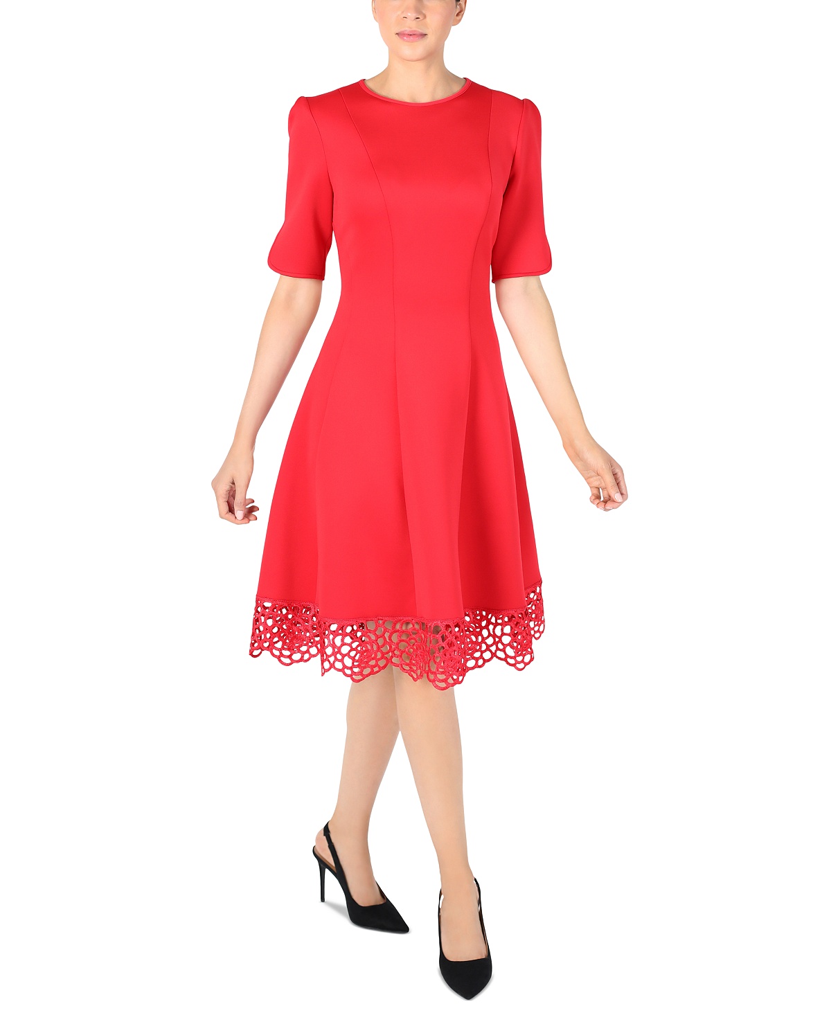Lace-Hem Knit Dress