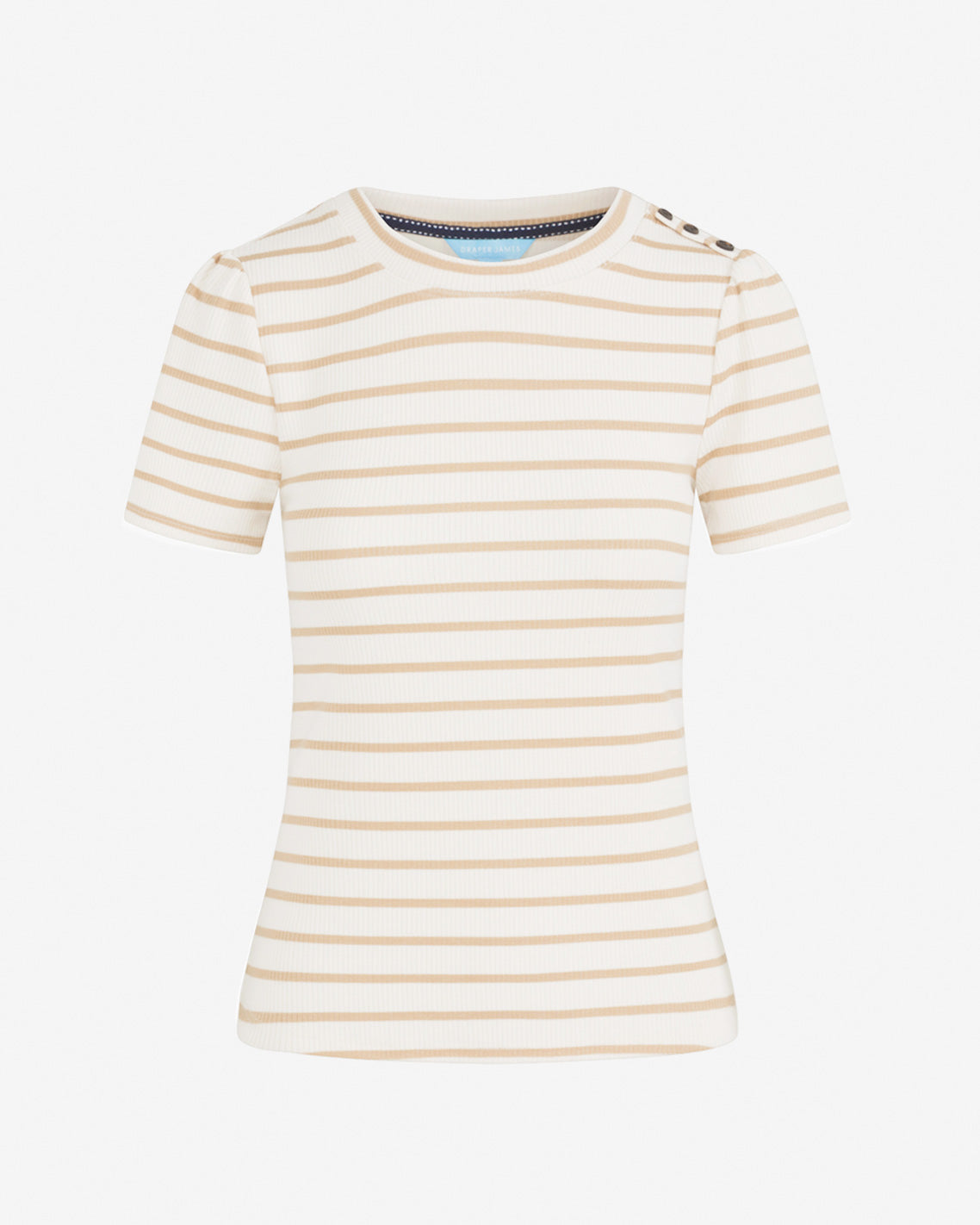 detail crop of the stripe and button shoulder