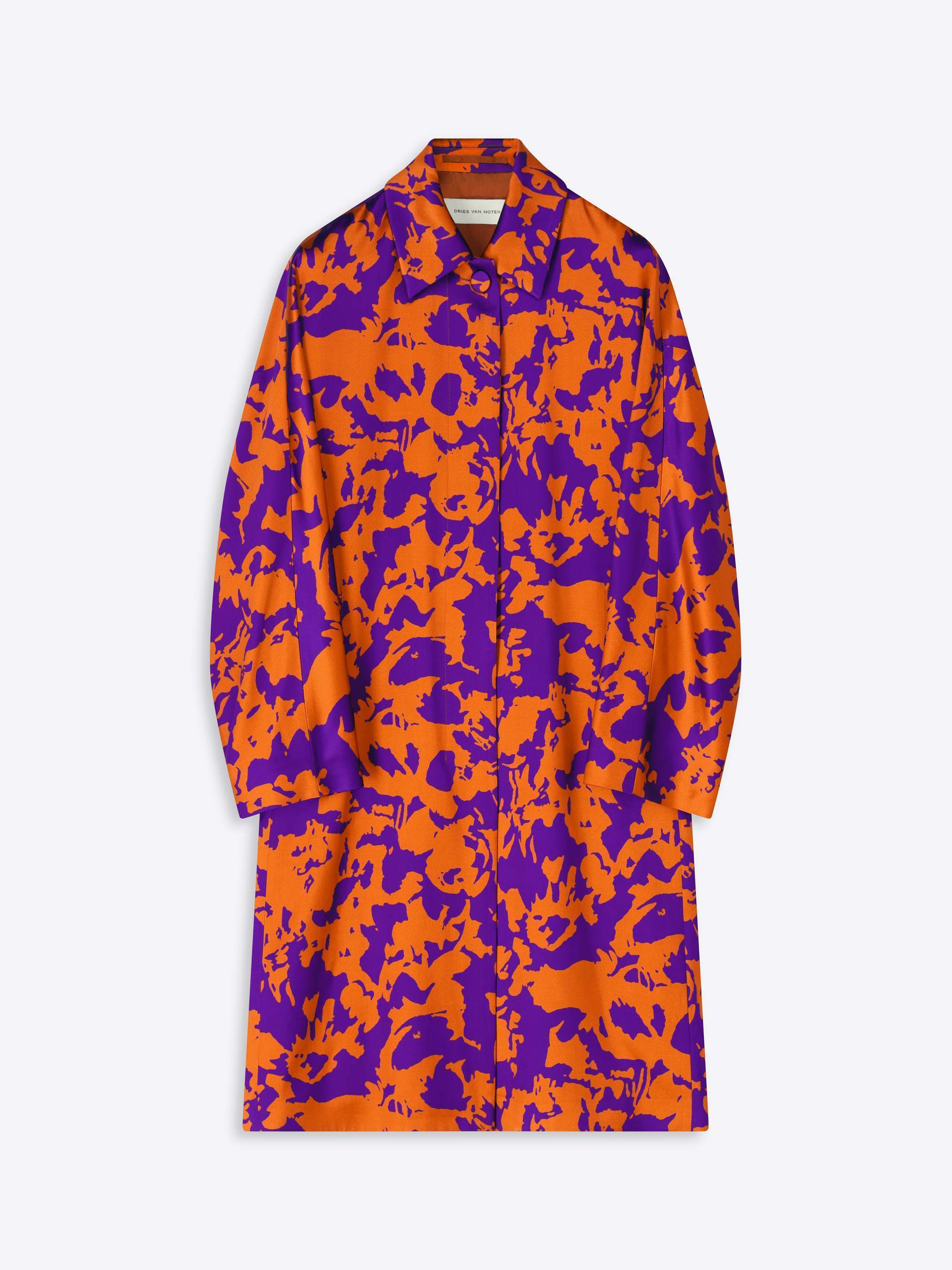 Floral viscose satin coat