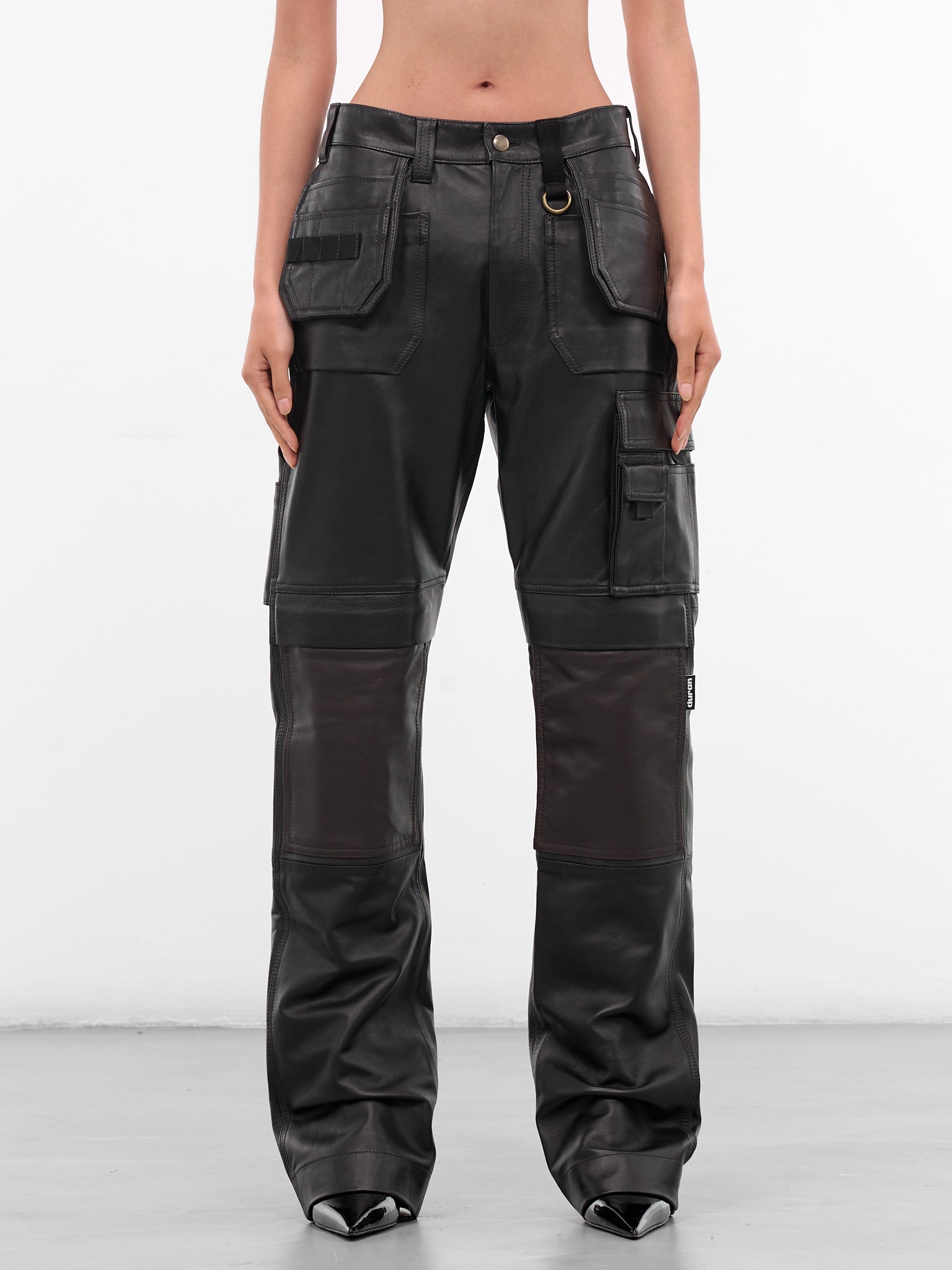 Black Leather Cargo Work Pants