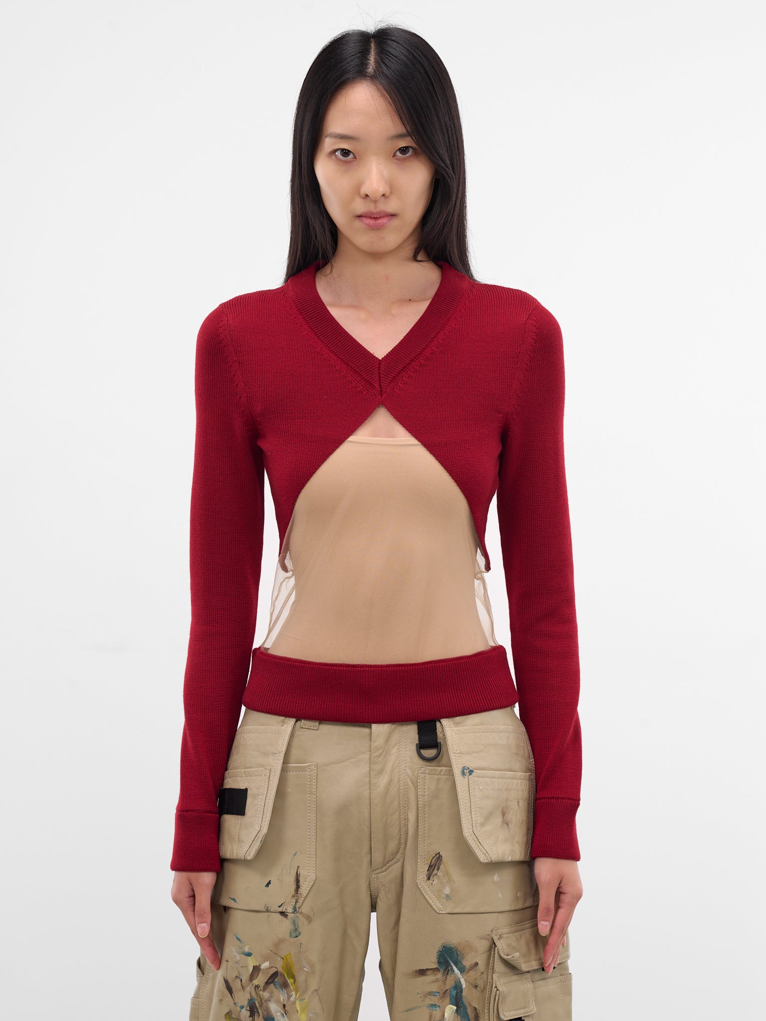 Burgundy Floating Panel V-neck Sweater