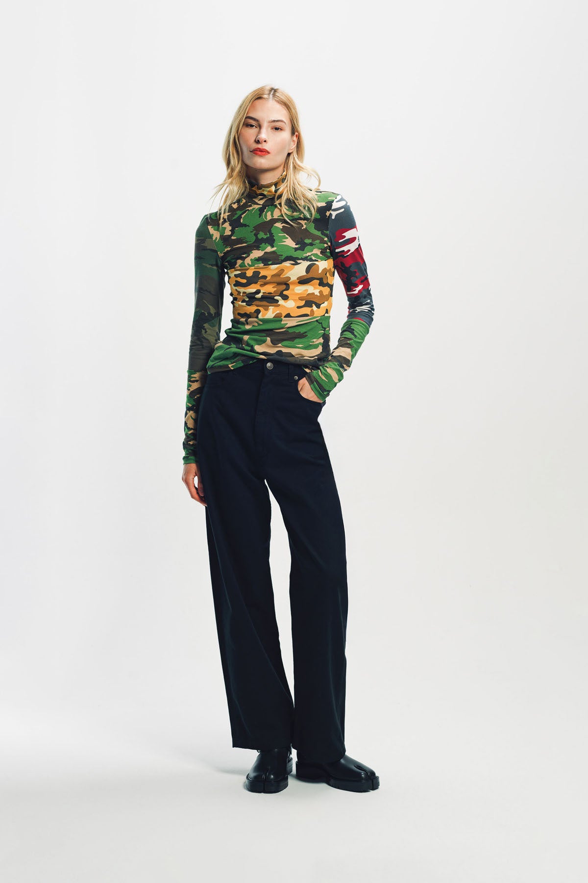 Patchwork Camo Jersey Long Sleeve Top